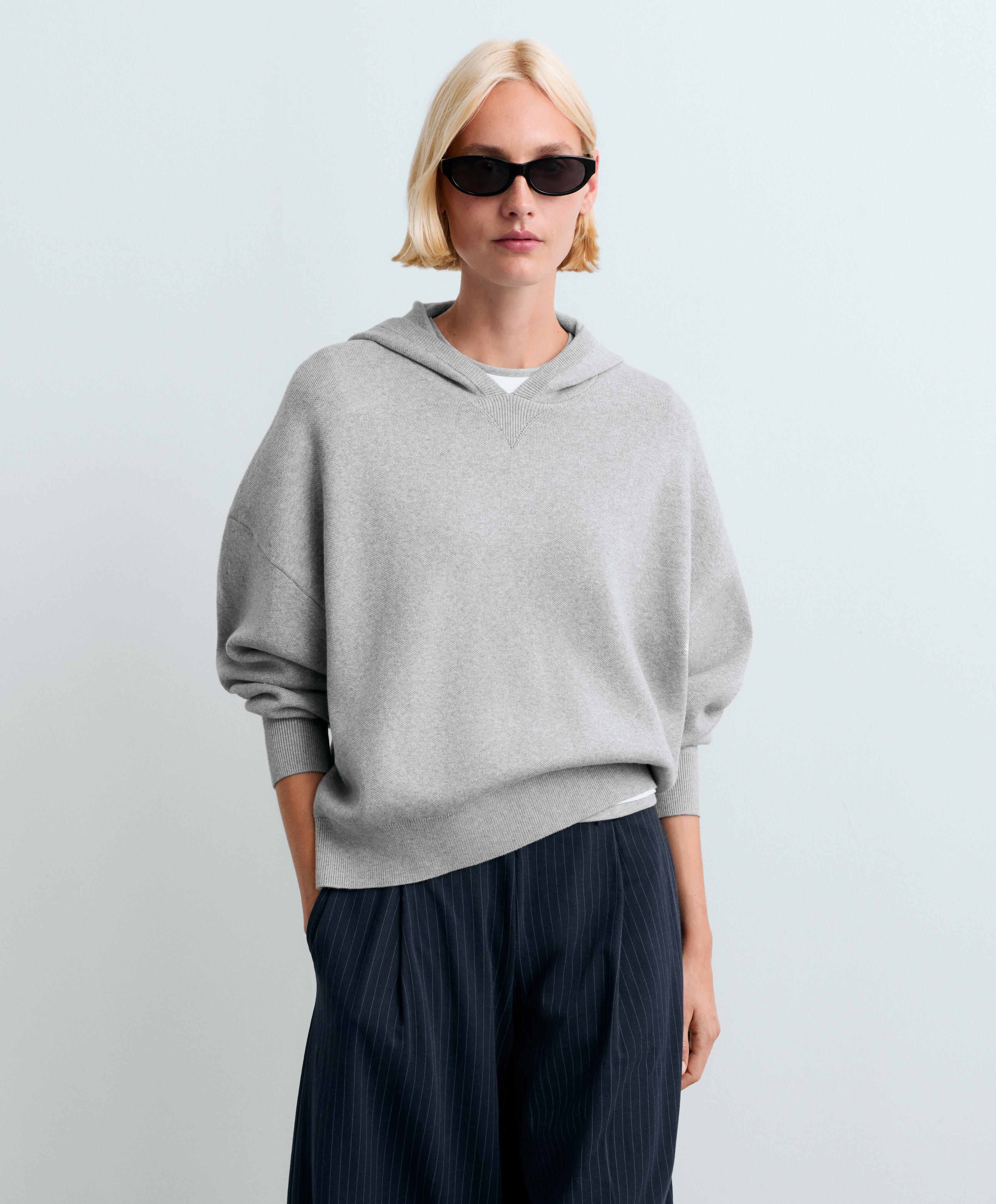 Cotton-blend knit hoodie — PALE GREY