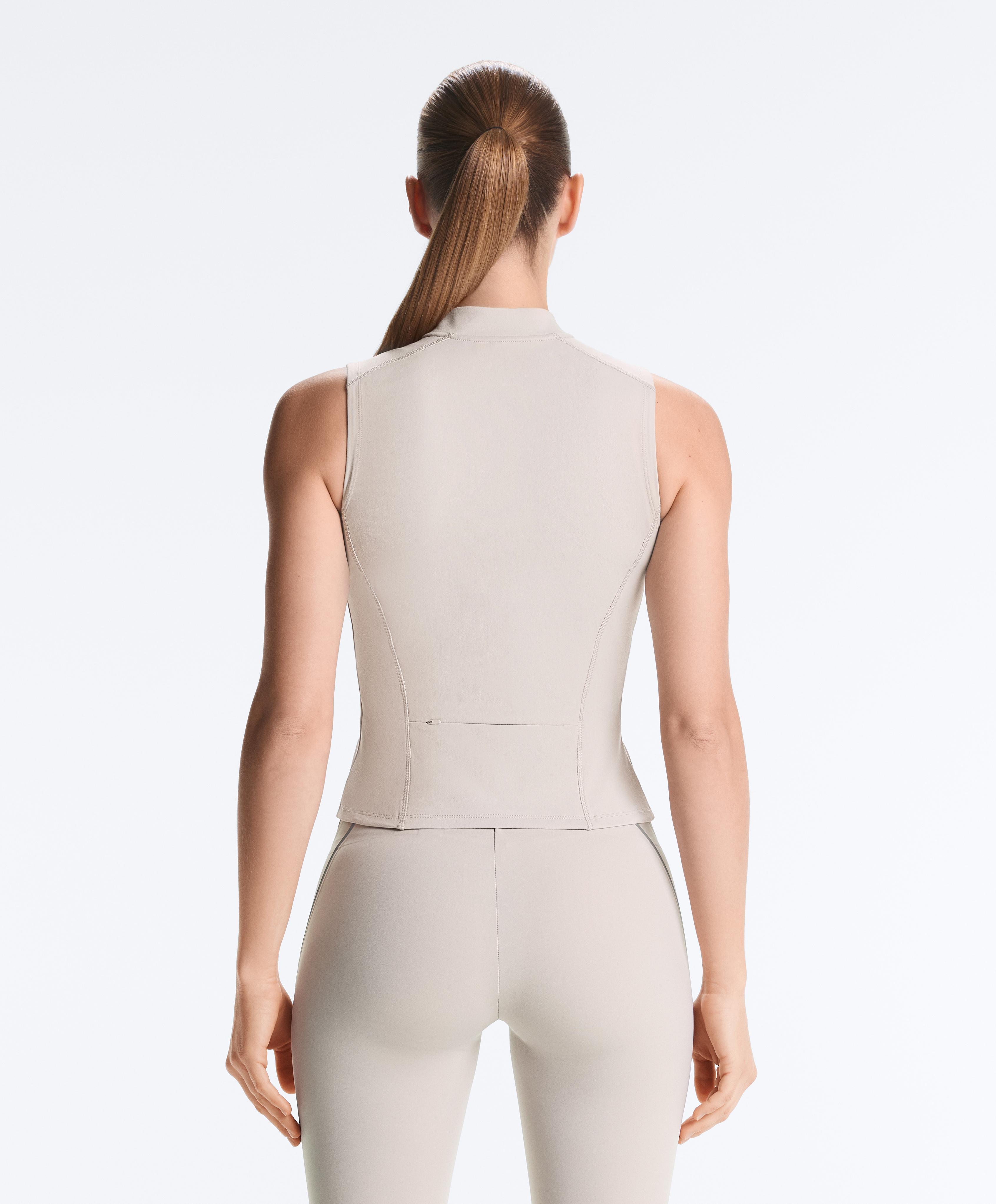 Sleeveless zip T-shirt — TAUPE                   