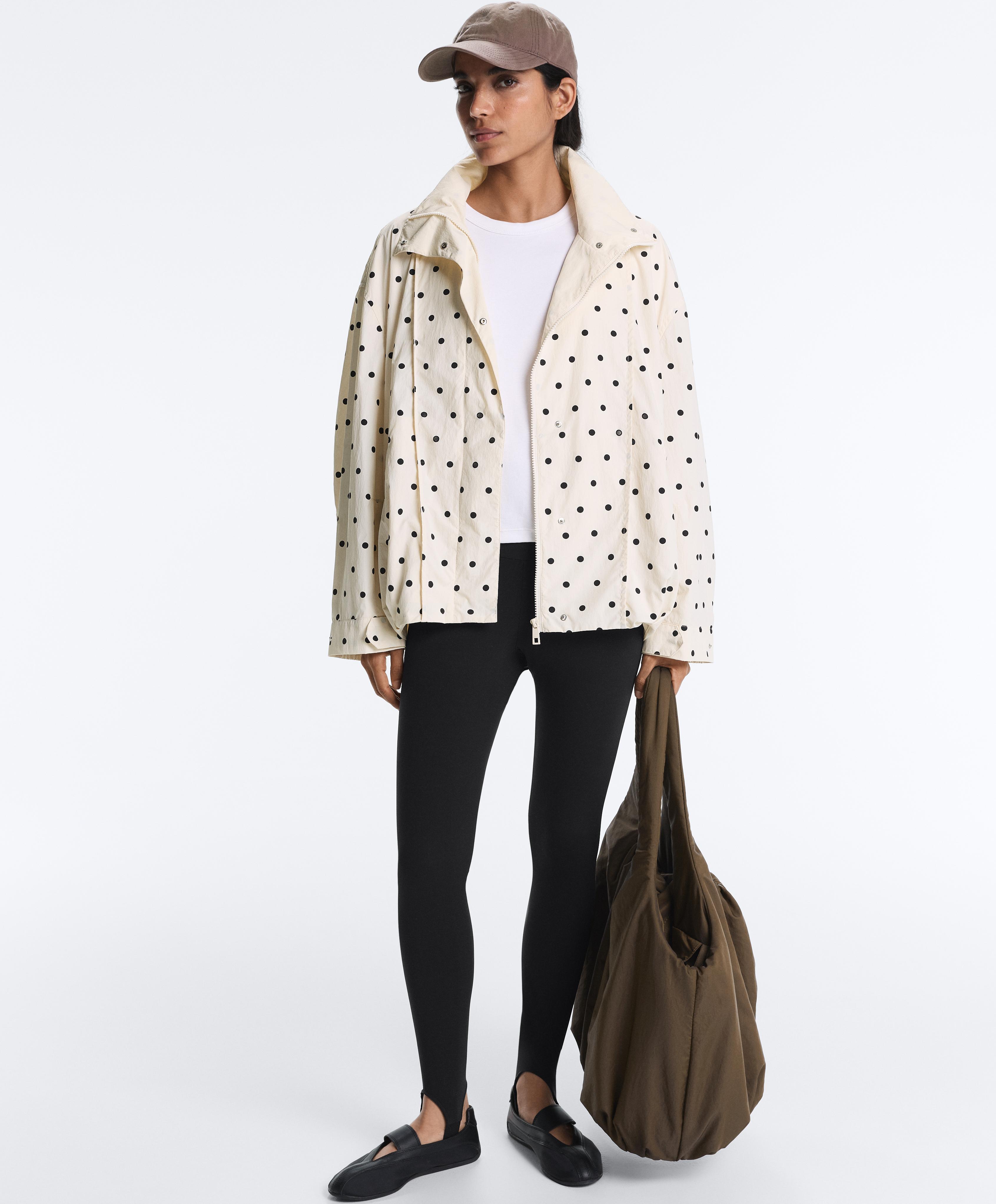 Long water-repellent polka dot jacket — PALE ECRU