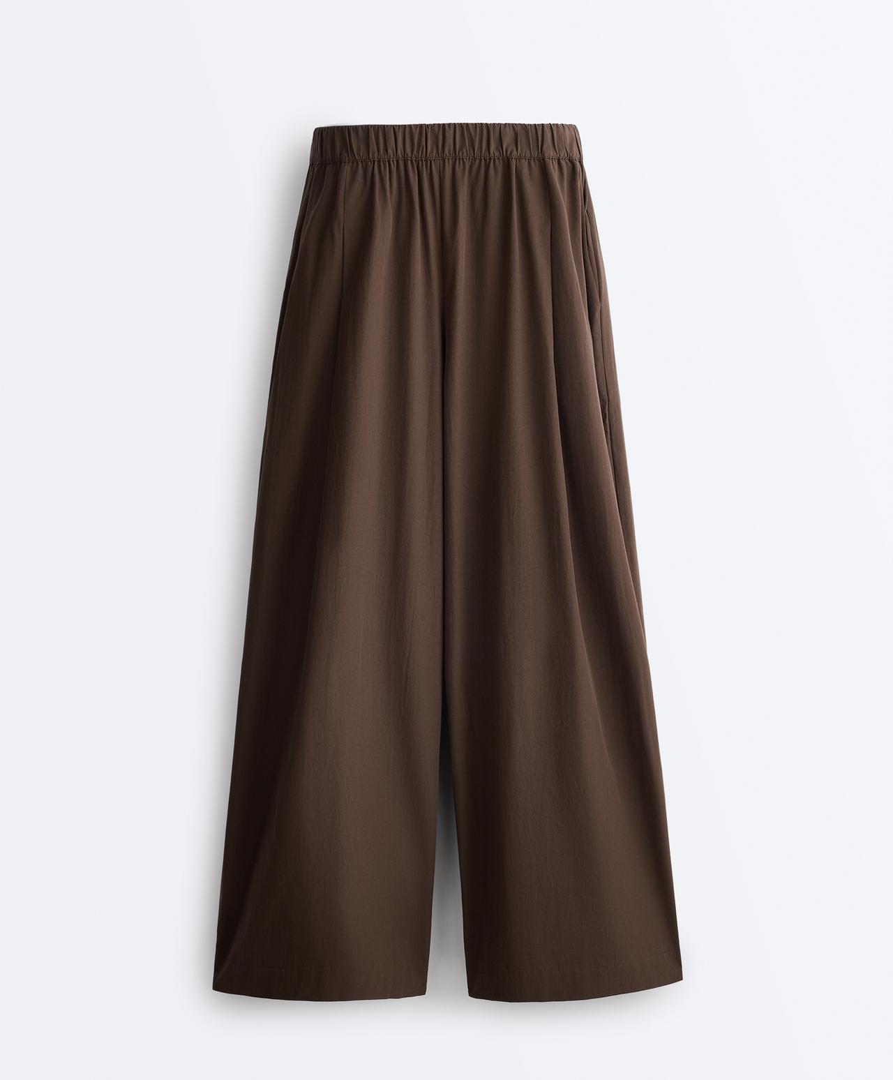 100% cotton poplin wide-leg trousers — DARK BROWN