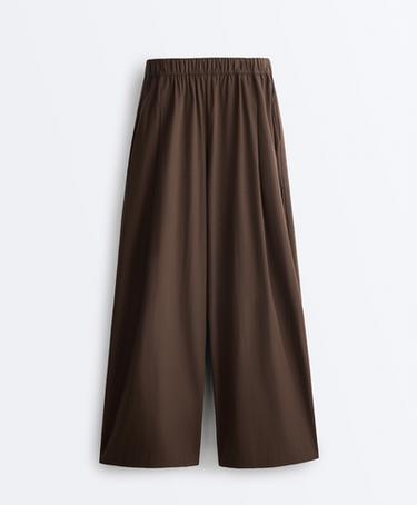100% cotton poplin wide-leg trousers — DARK BROWN 7