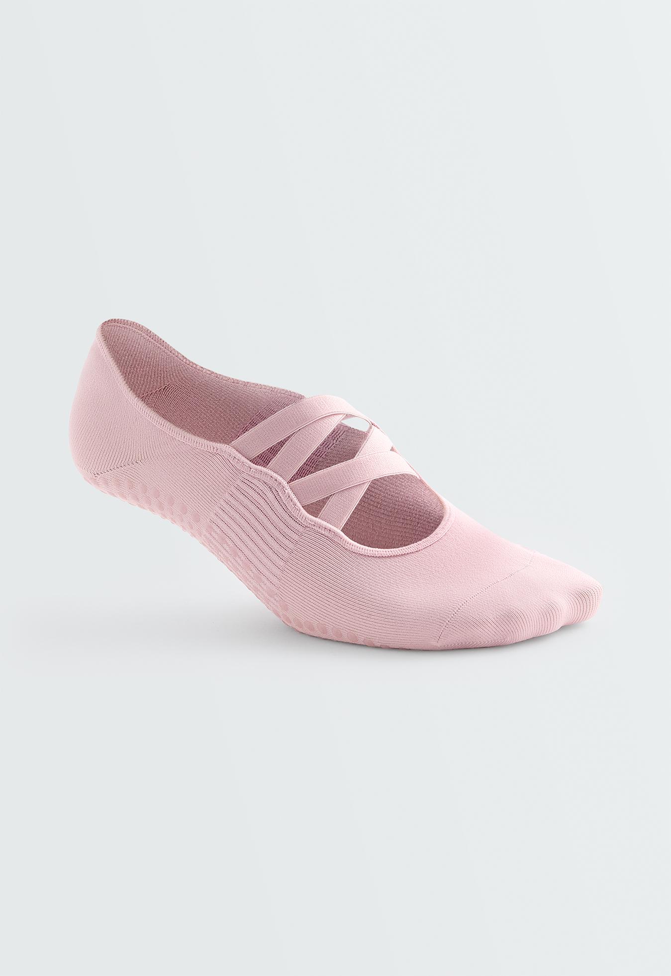 2 pairs of polyamide blend invisible yoga and Pilates socks with double straps — PALE PINK