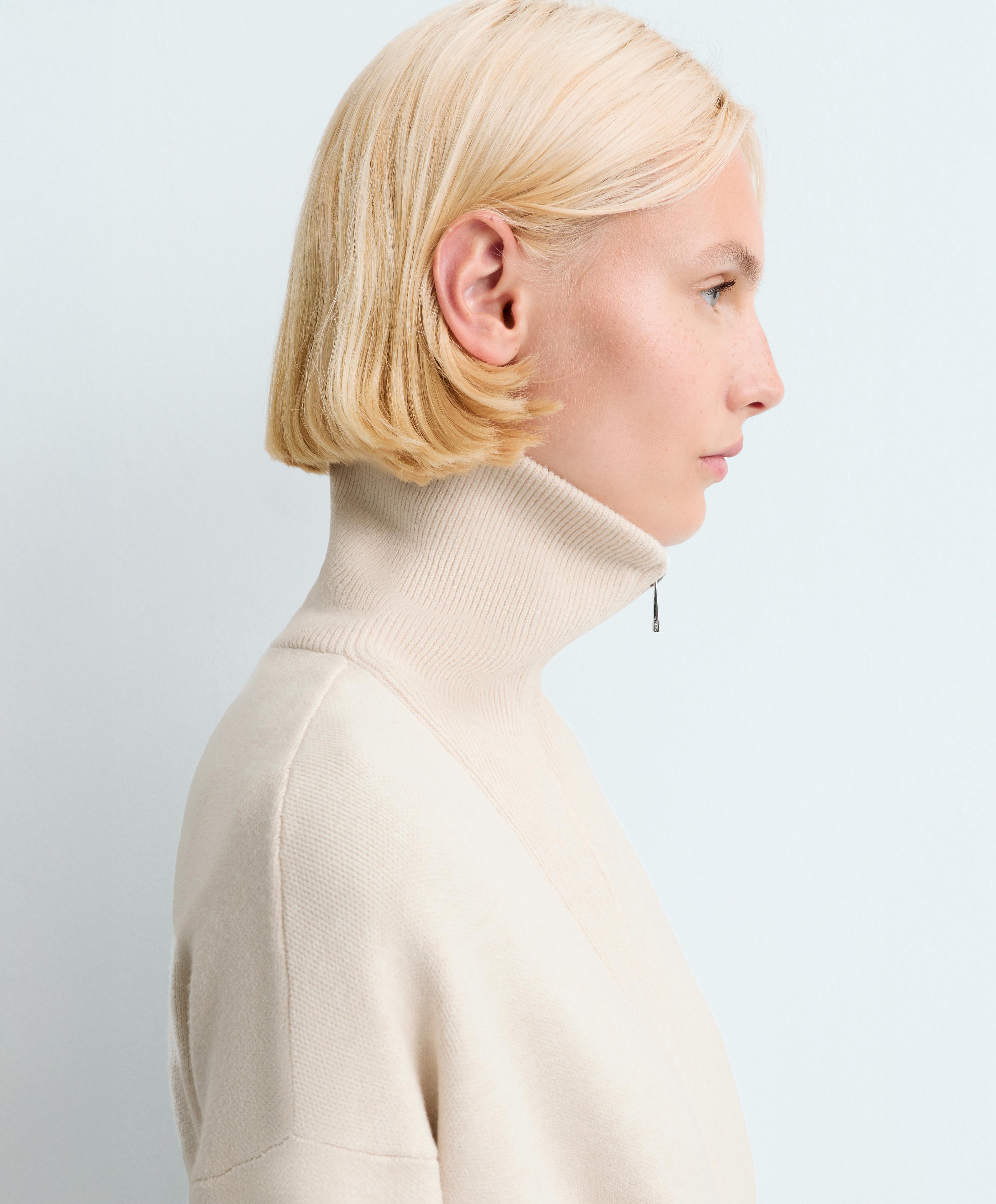 High-neck belted jacket — ECRU