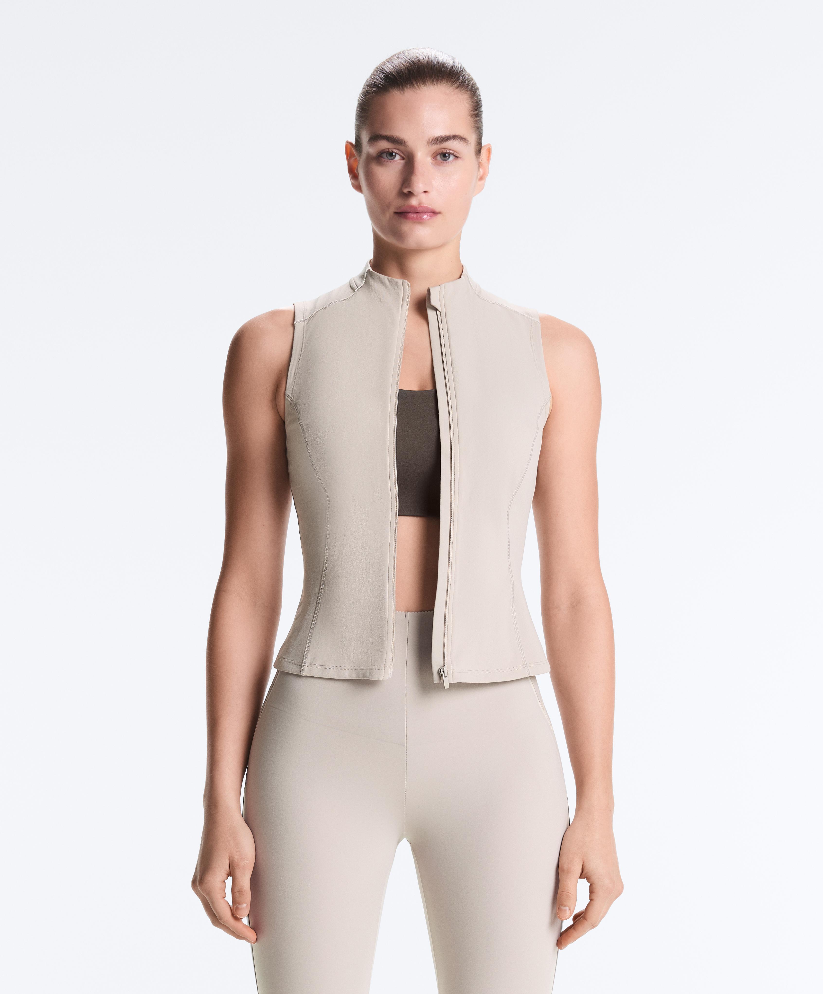 Sleeveless zip T-shirt — TAUPE                   