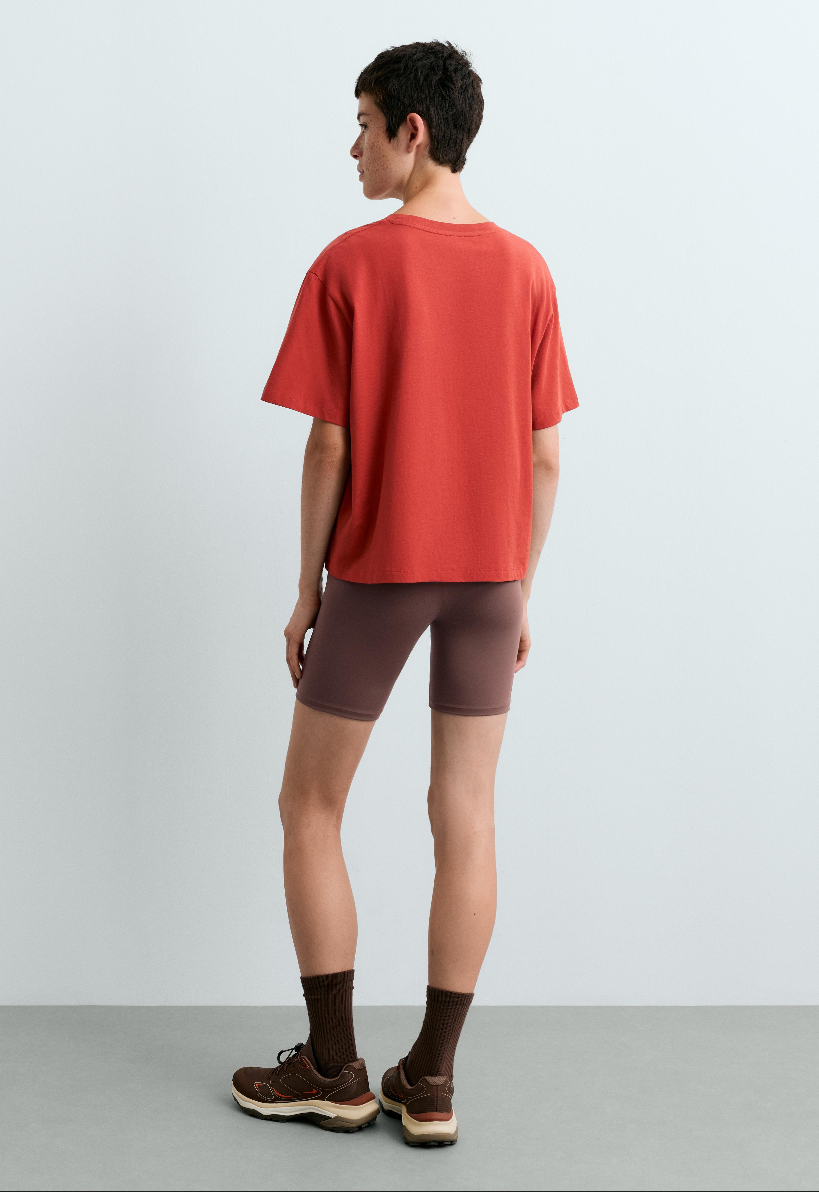 Boxy cotton blend slogan T-shirt — BURNT ORANGE