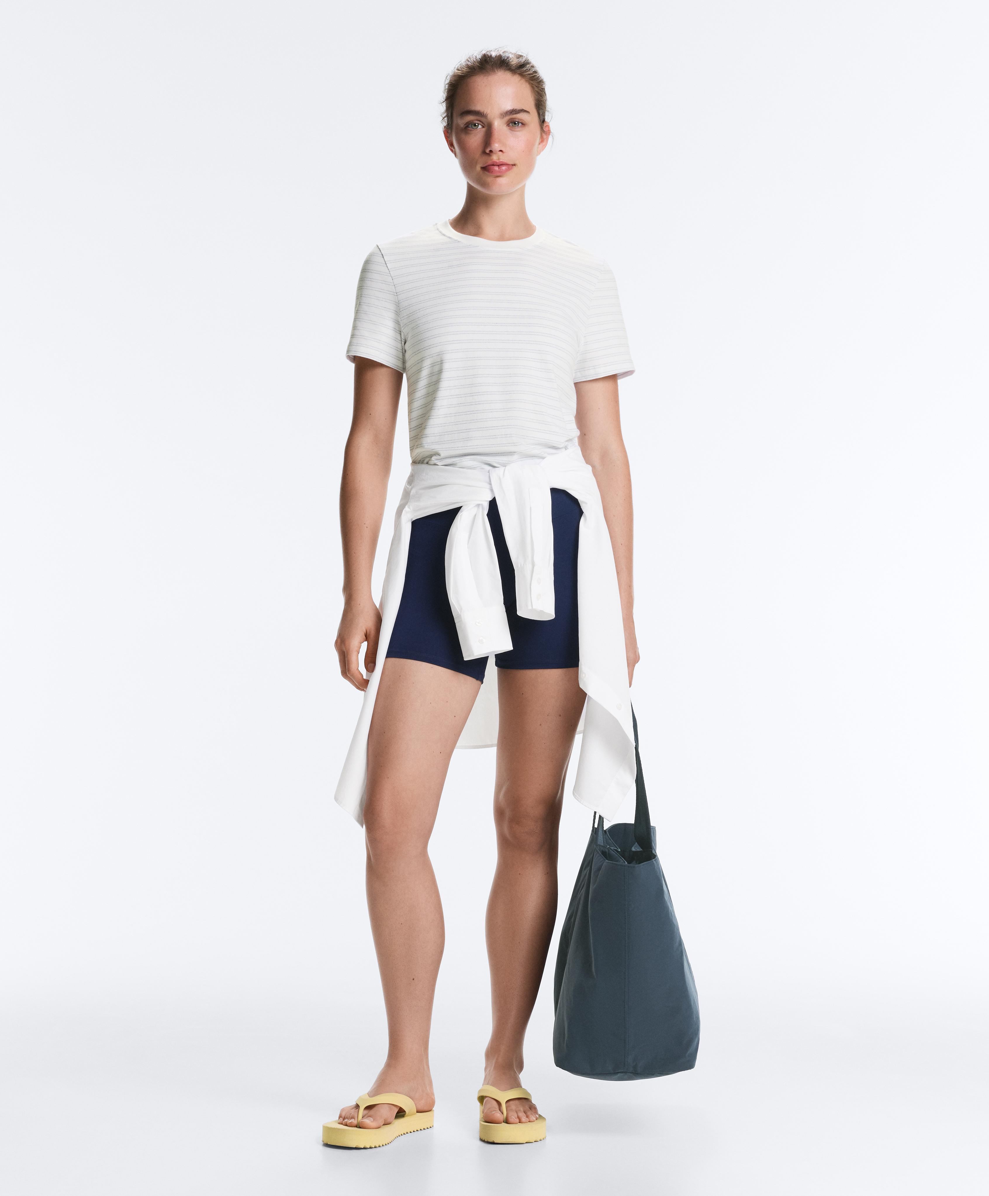Regular fit striped cotton blend T-shirt — NAVY BLUE