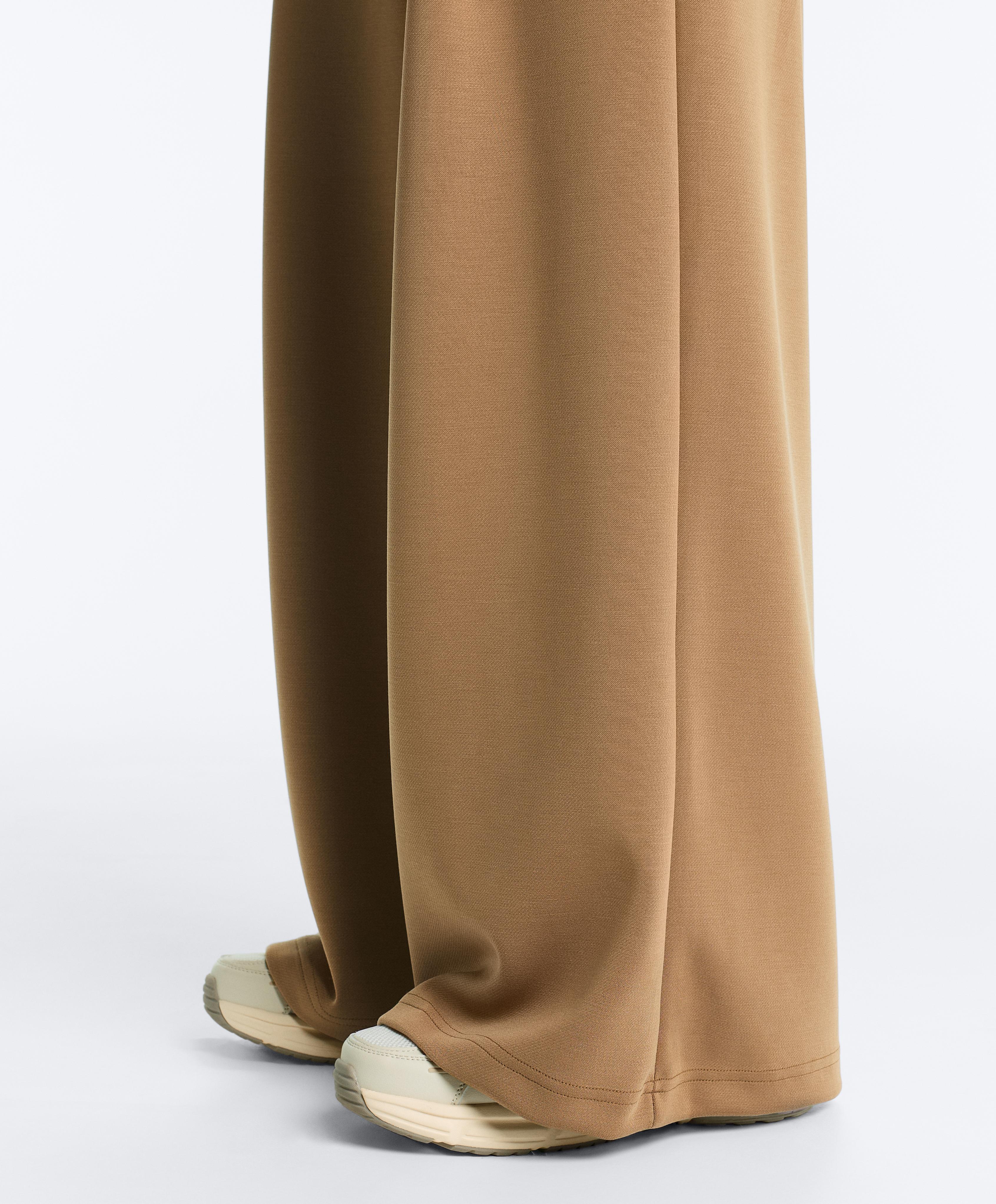 High rise twill wide-leg trousers with pleats — COPPER