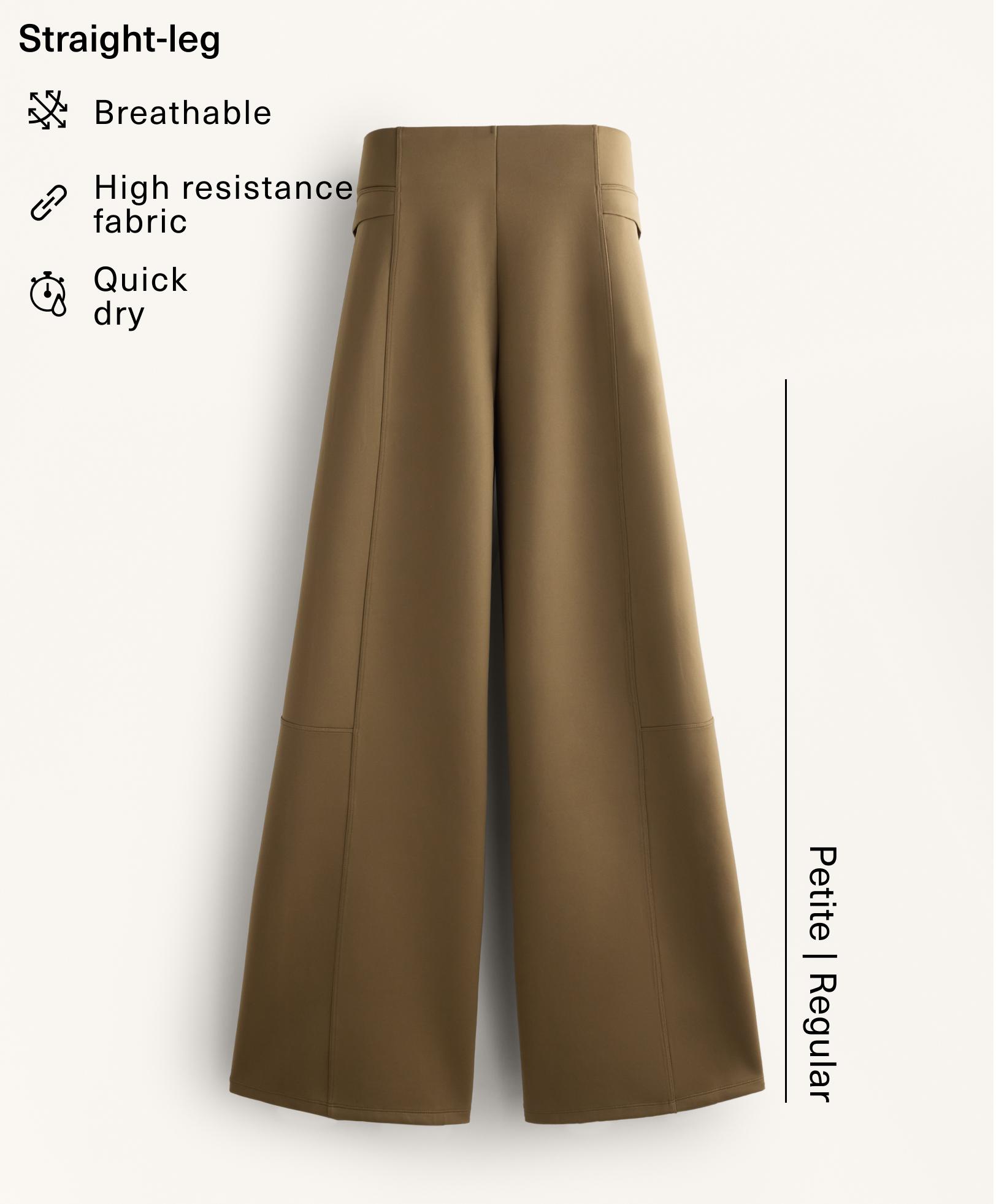 High rise neoprene-effect straight-leg trousers — OLIVE GREEN
