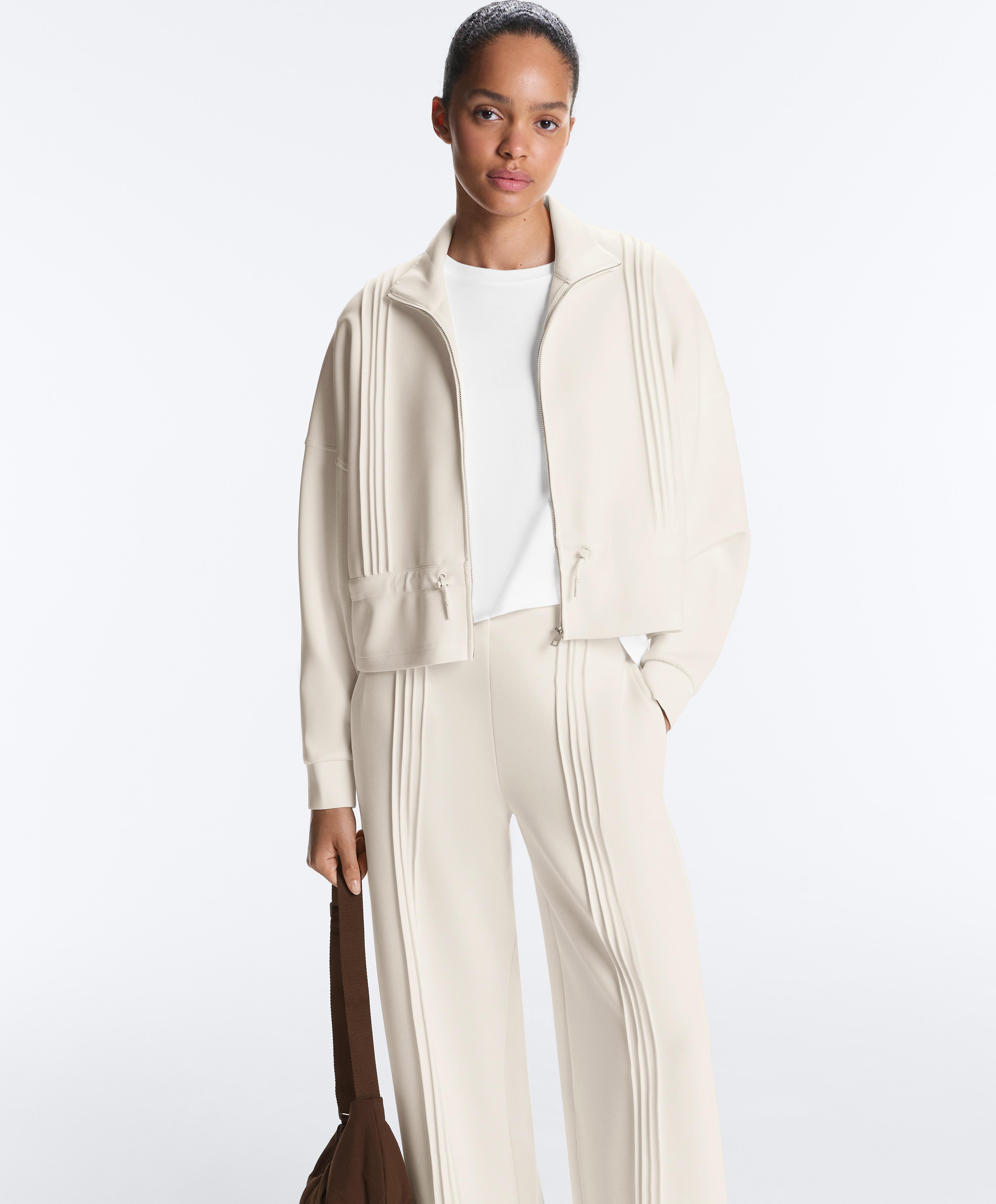Soft-touch modal jacket with rib trim — PALE ECRU
