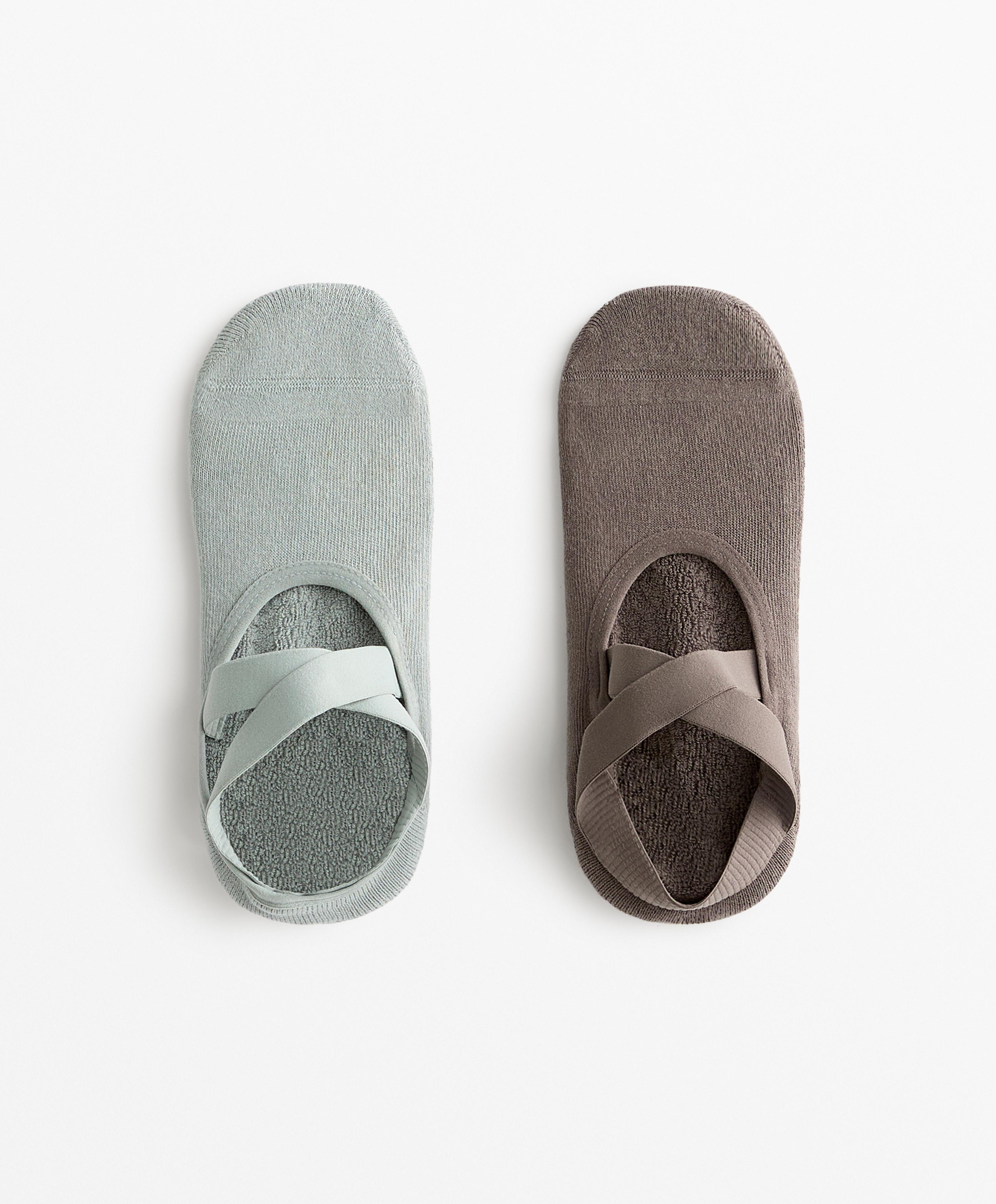 2 pares de calcetines yoga y pilates mezcla algodón cintas cruzadas acolchados