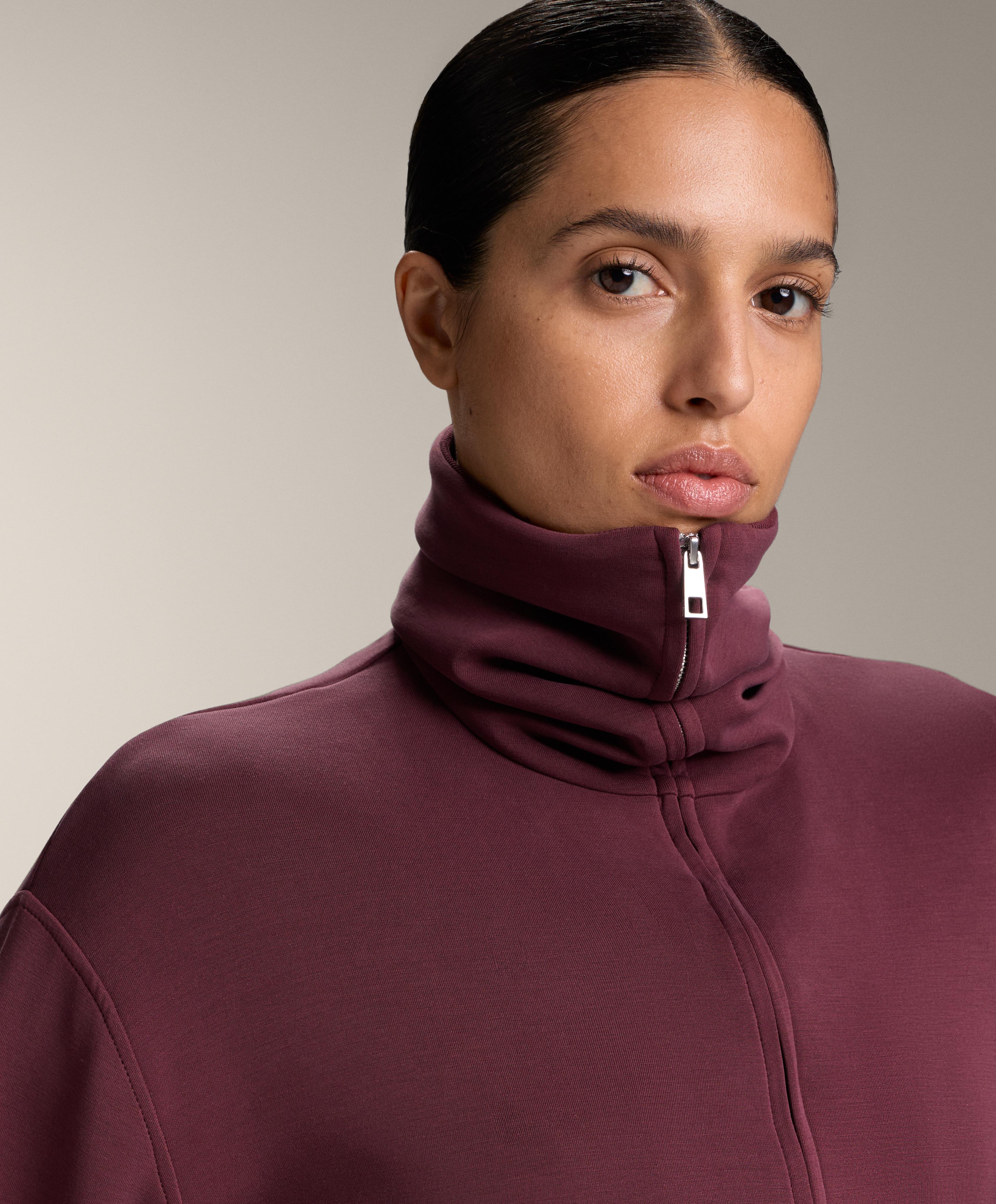 Fitted waist knit collar jacket with modal — MAROON
