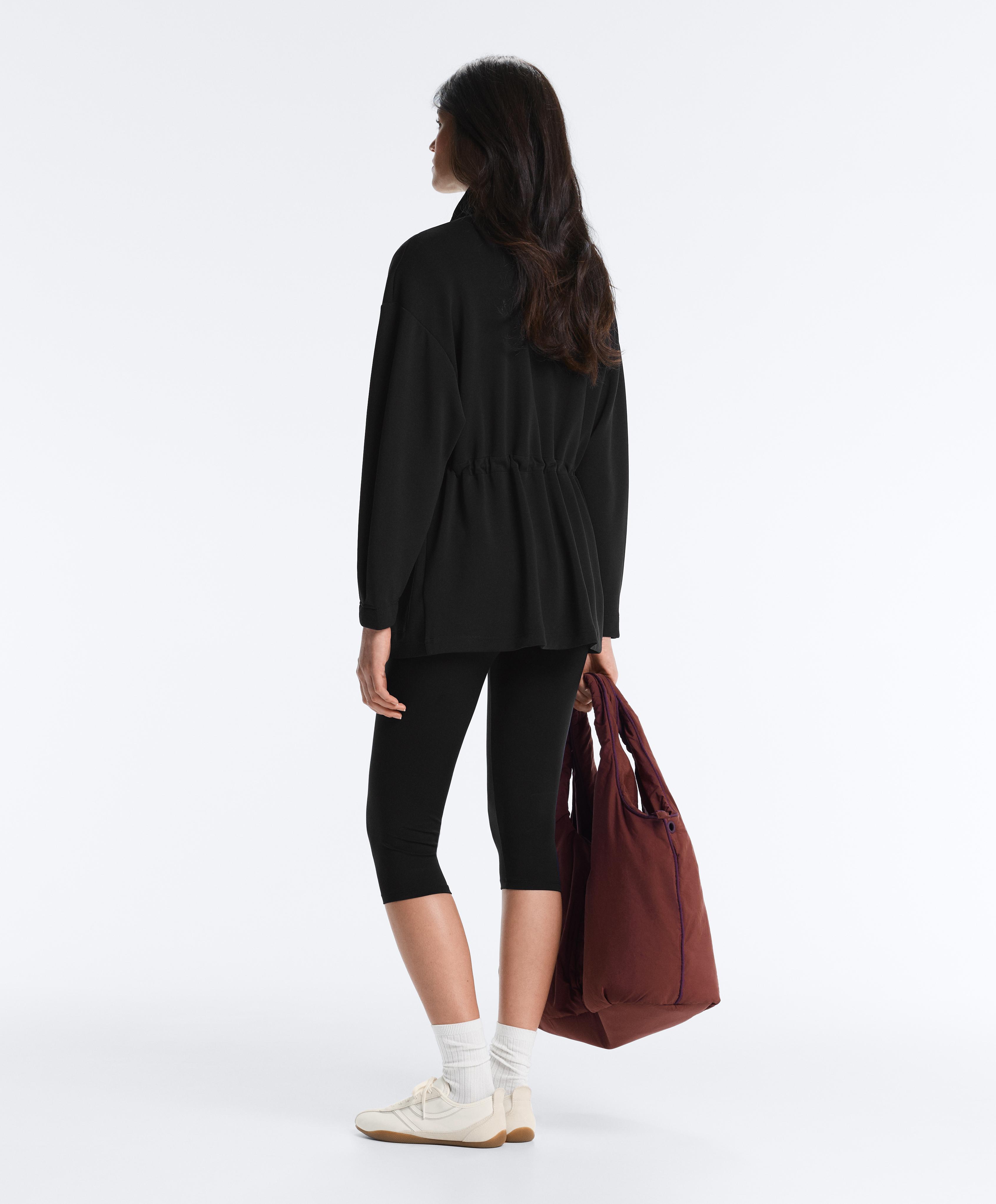 Long soft-touch modal jacket with pockets — BLACK