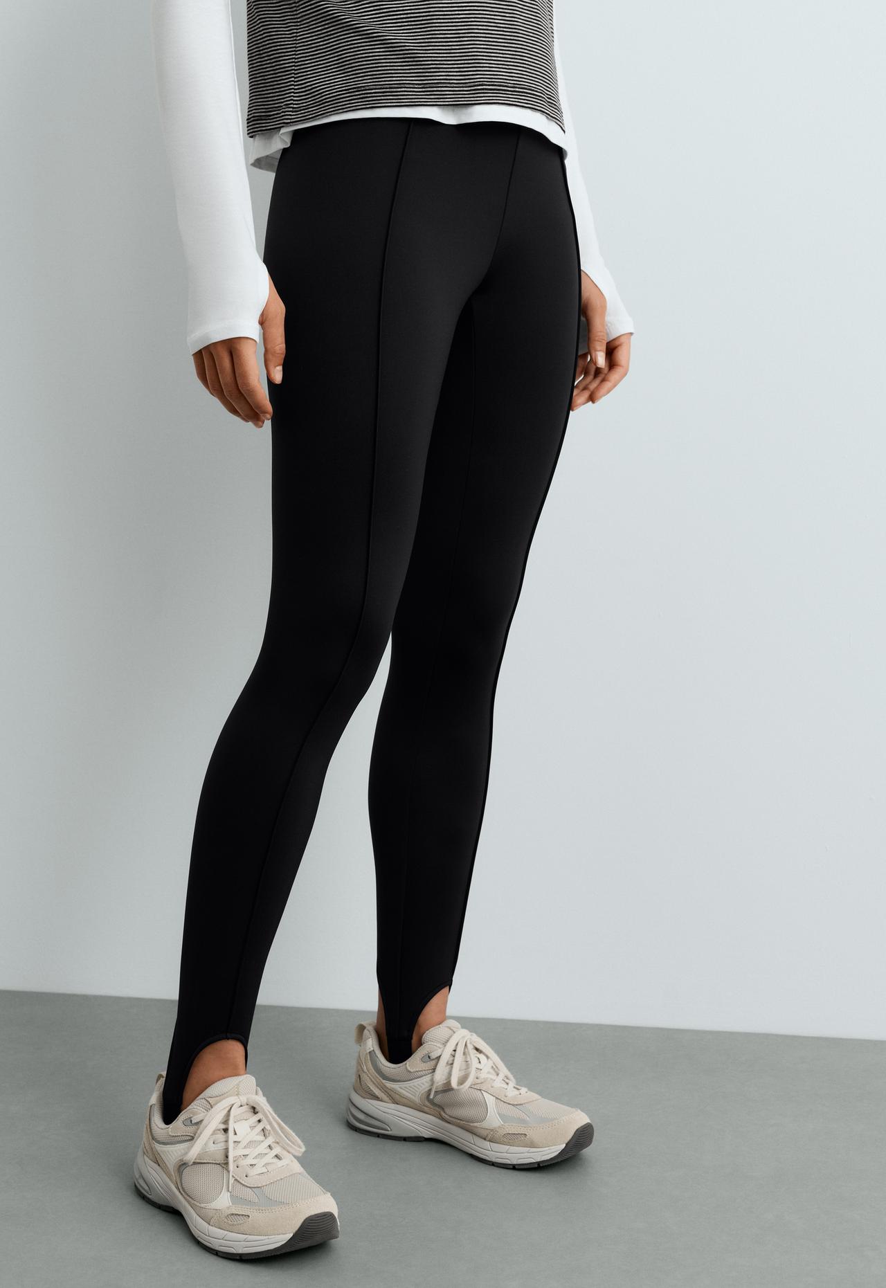 Ankle-length high rise neoprene-effect 65 cm stirrup leggings — BLACK