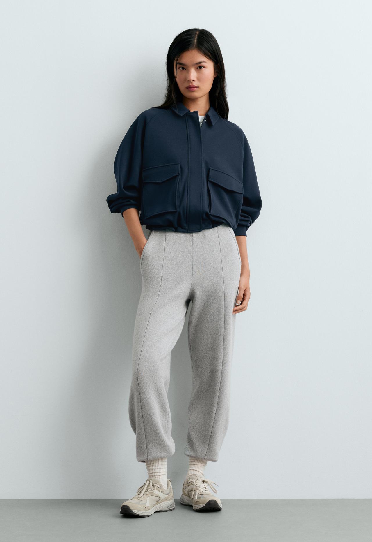 Cotton piqué pocket jacket — NAVY BLUE