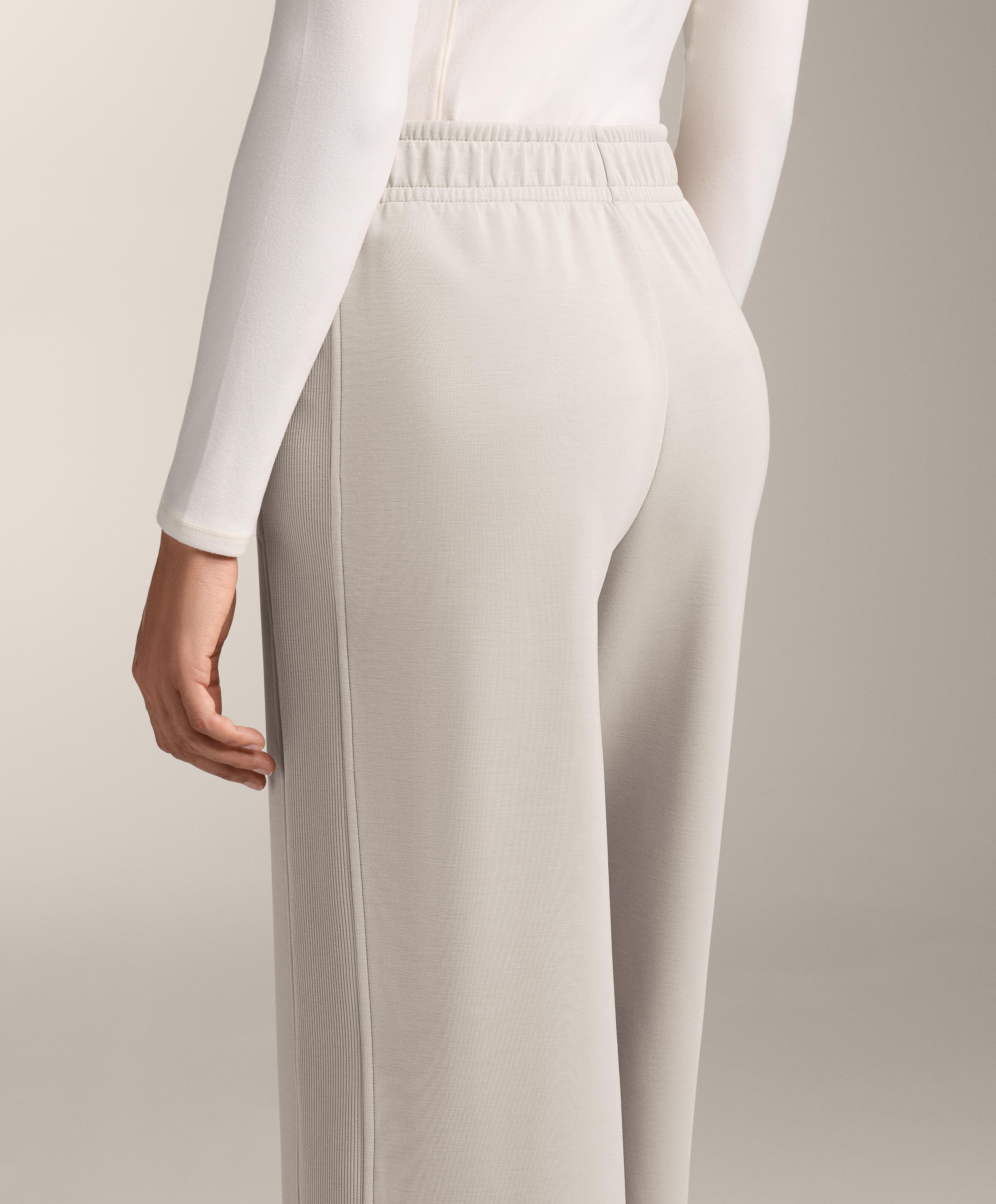 Wide-leg straight trousers with side rib and brushed modal — TAUPE