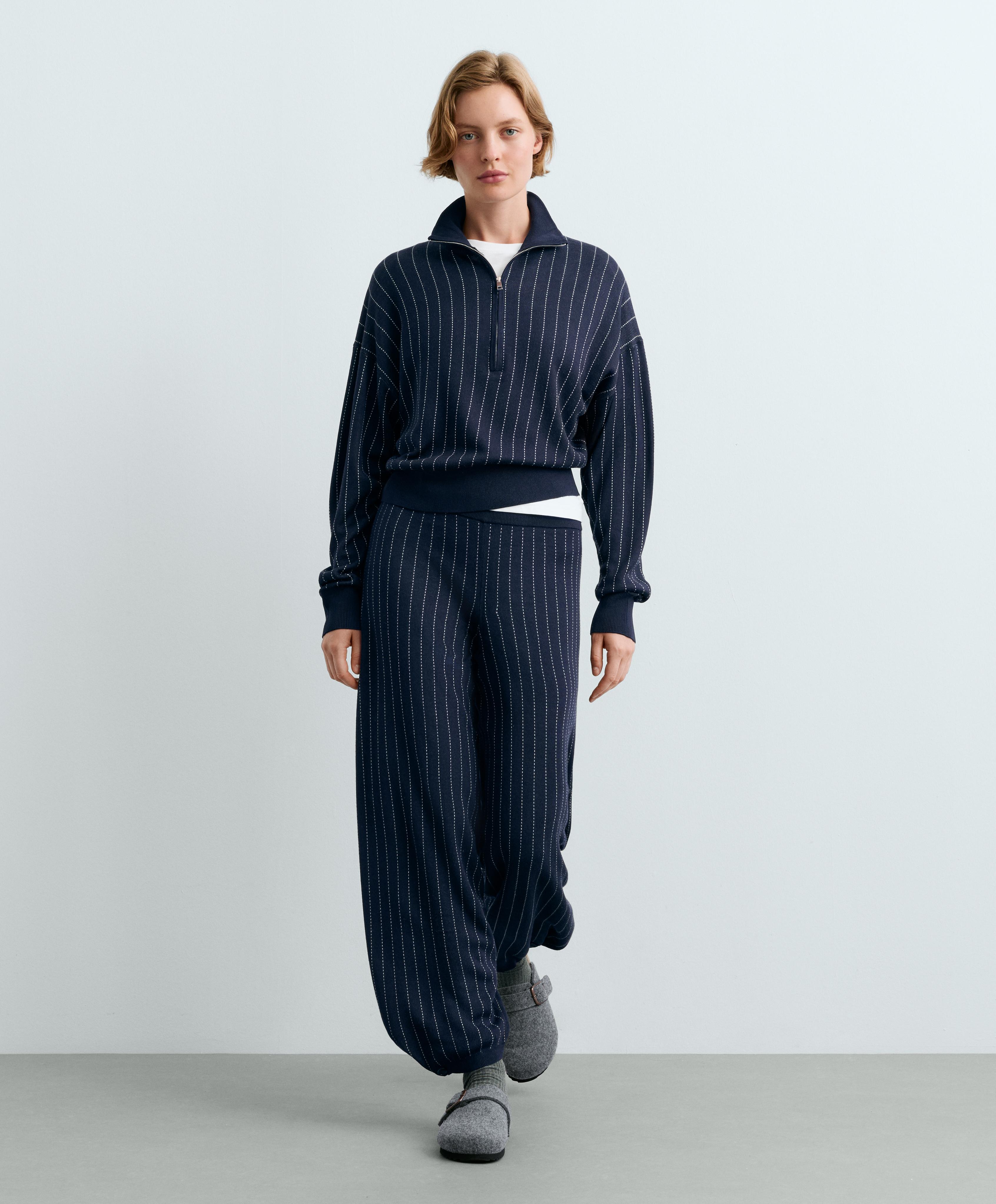Pinstripe knit cocoon trousers — NAVY BLUE