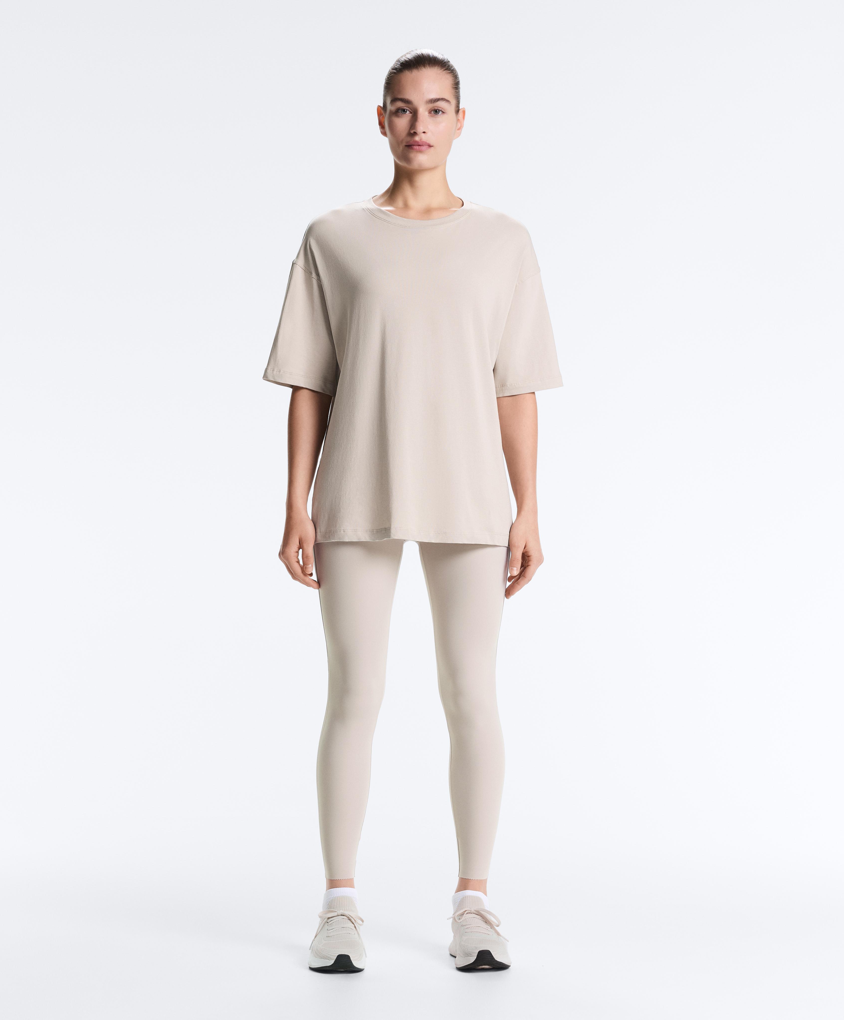 Long short-sleeved cotton blend T-shirt — TAUPE                   