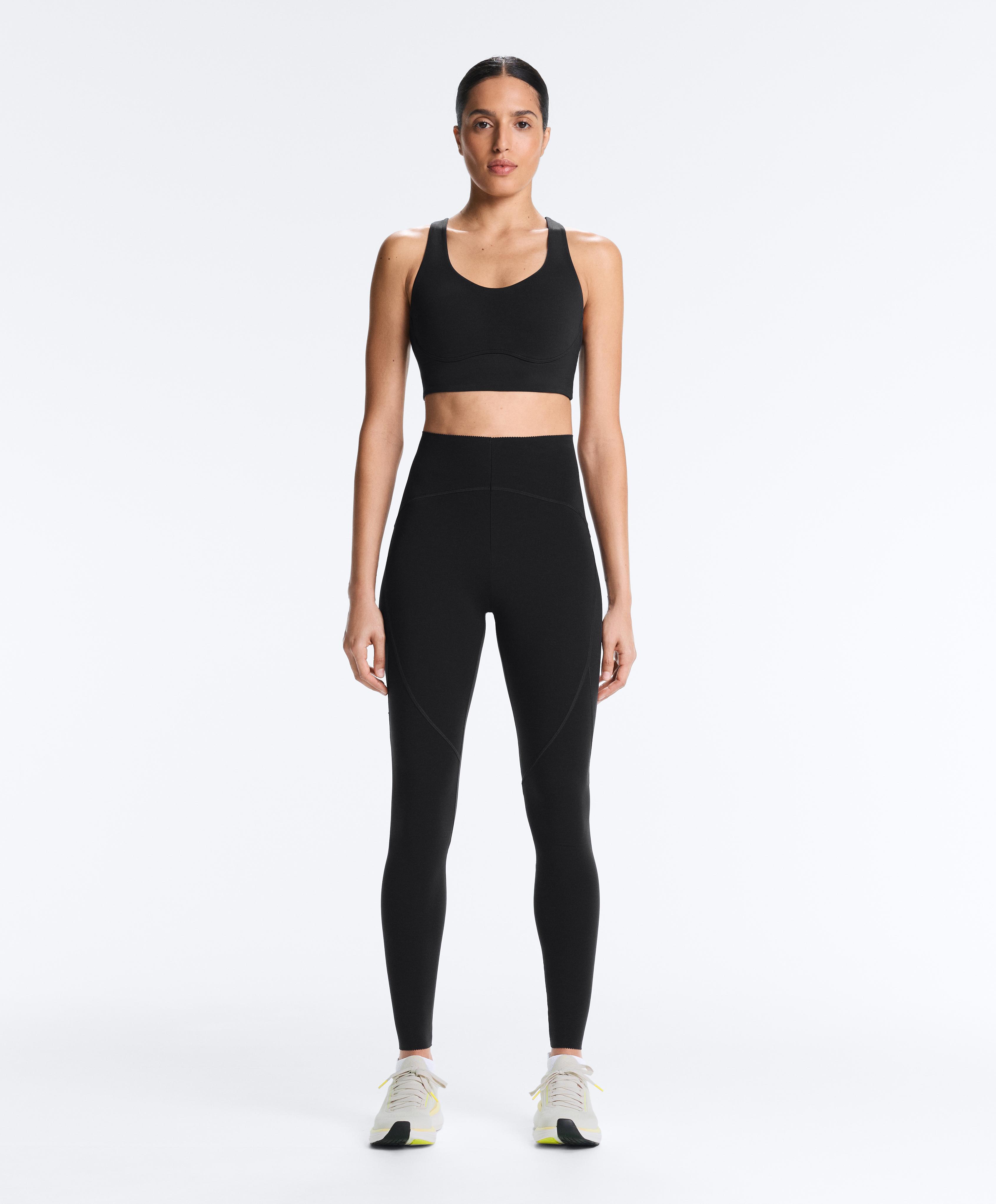 Medium-support compressive bra with cups — BLACK