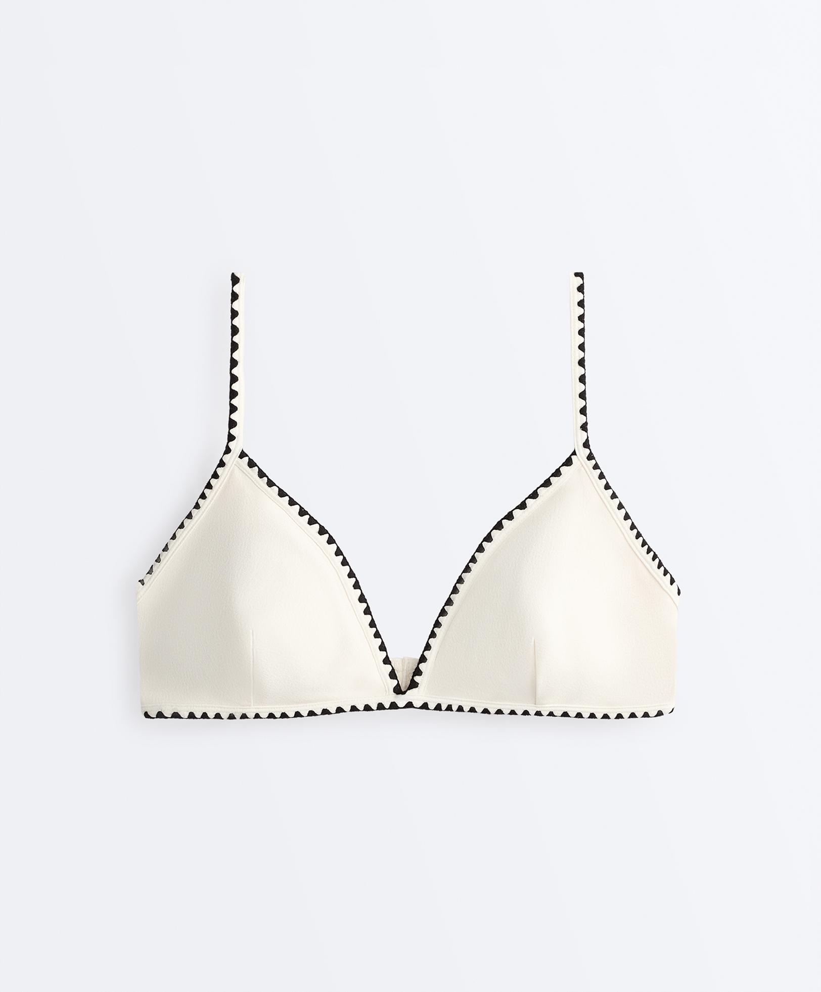 Contrast stitch triangle bikini top — PALE ECRU