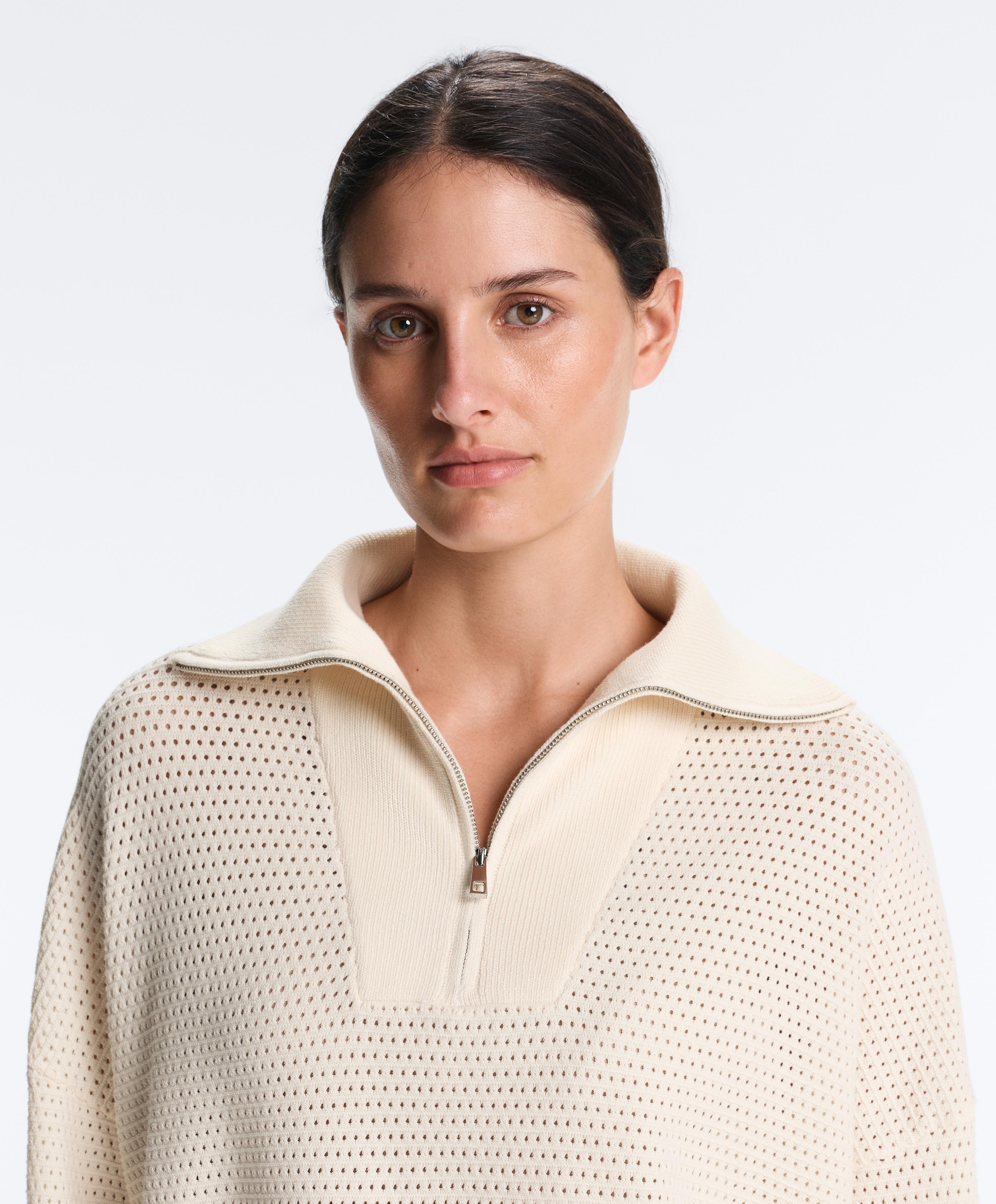 Cotton-blend open knit jumper — PALE ECRU