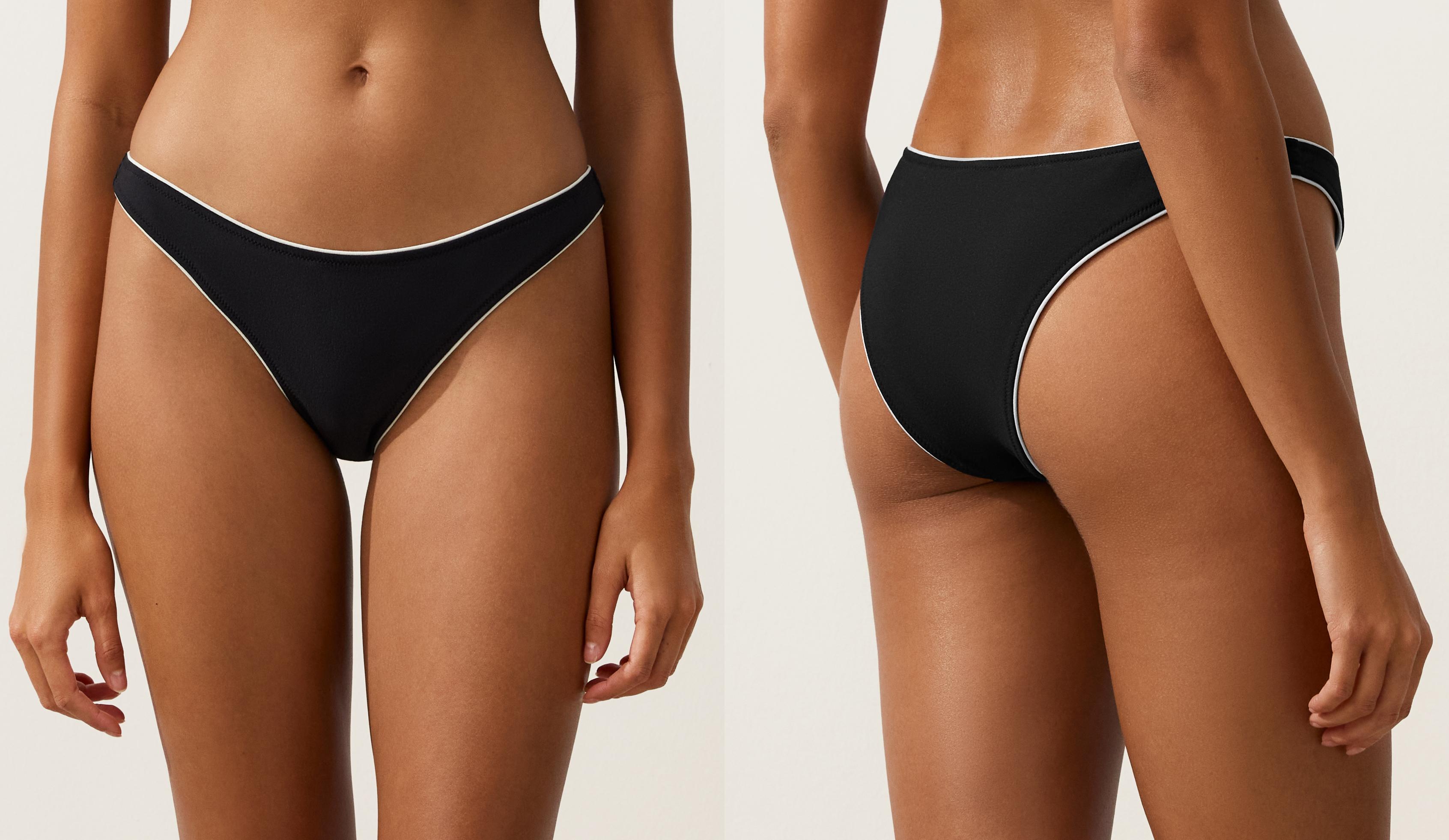 U-cut piping medium-coverage bikini briefs — BLACK
