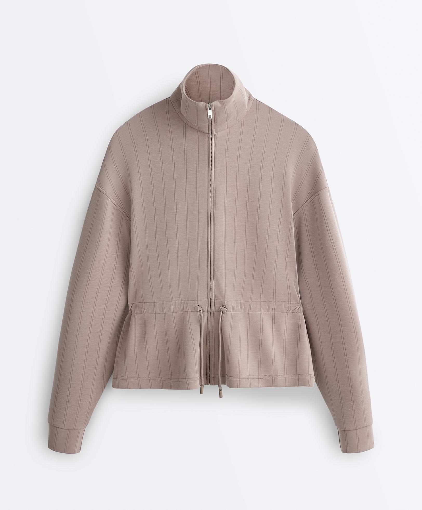 Soft-touch modal jacket with adjustable waist and high collar — PALE TAUPE