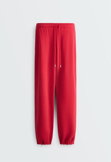 Adjustable cotton-blend fleece straight trousers — STRAWBERRY 7