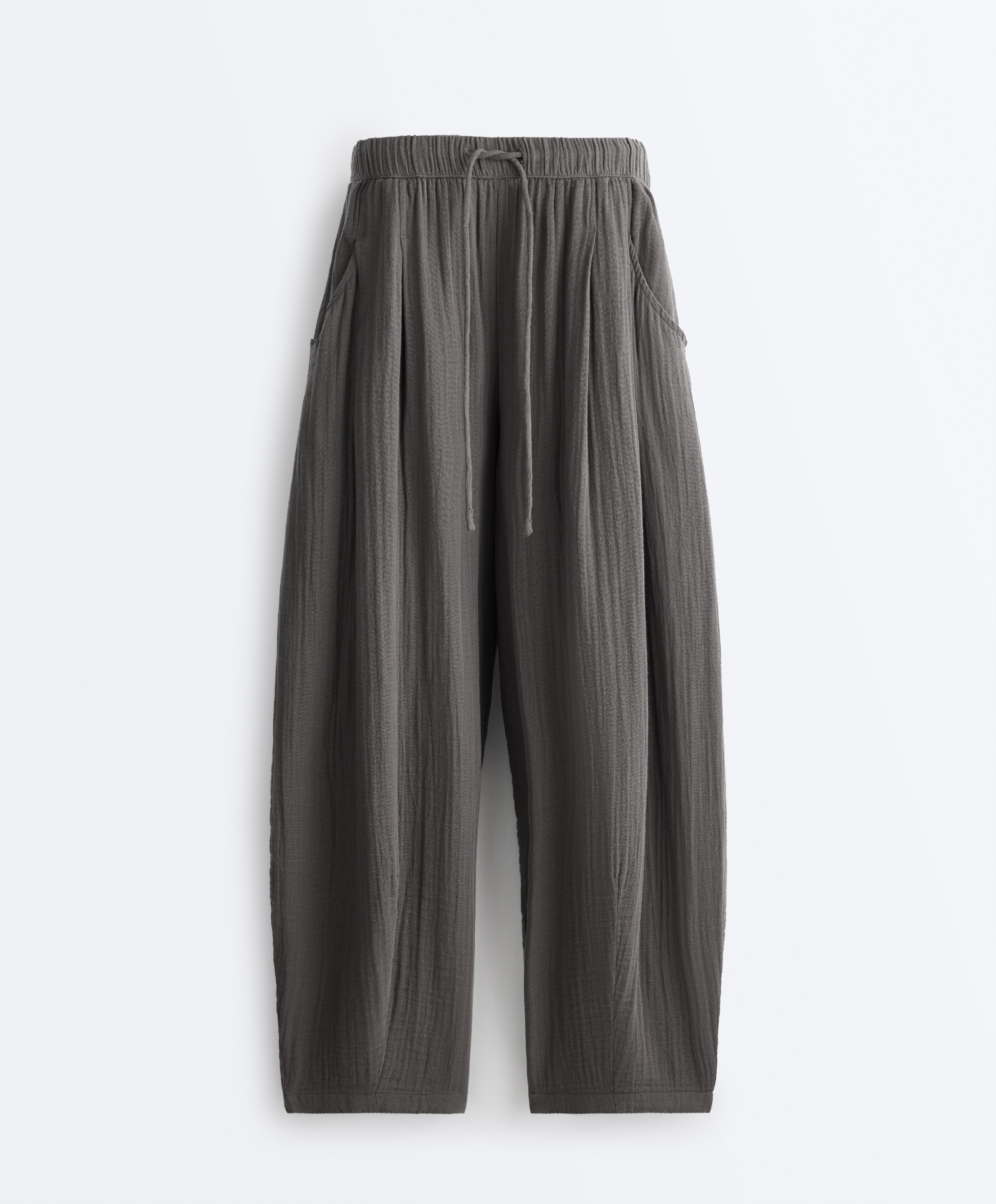 100% cotton gauze balloon trousers — ASPHALT