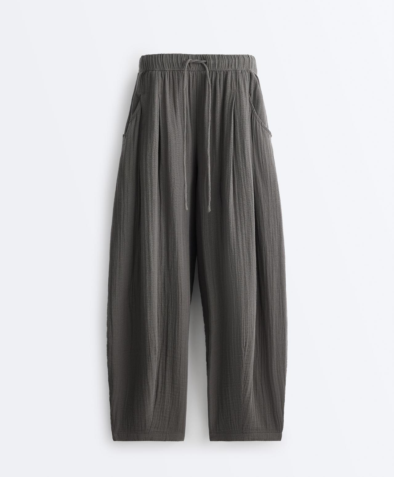 100% cotton gauze balloon trousers — ASPHALT
