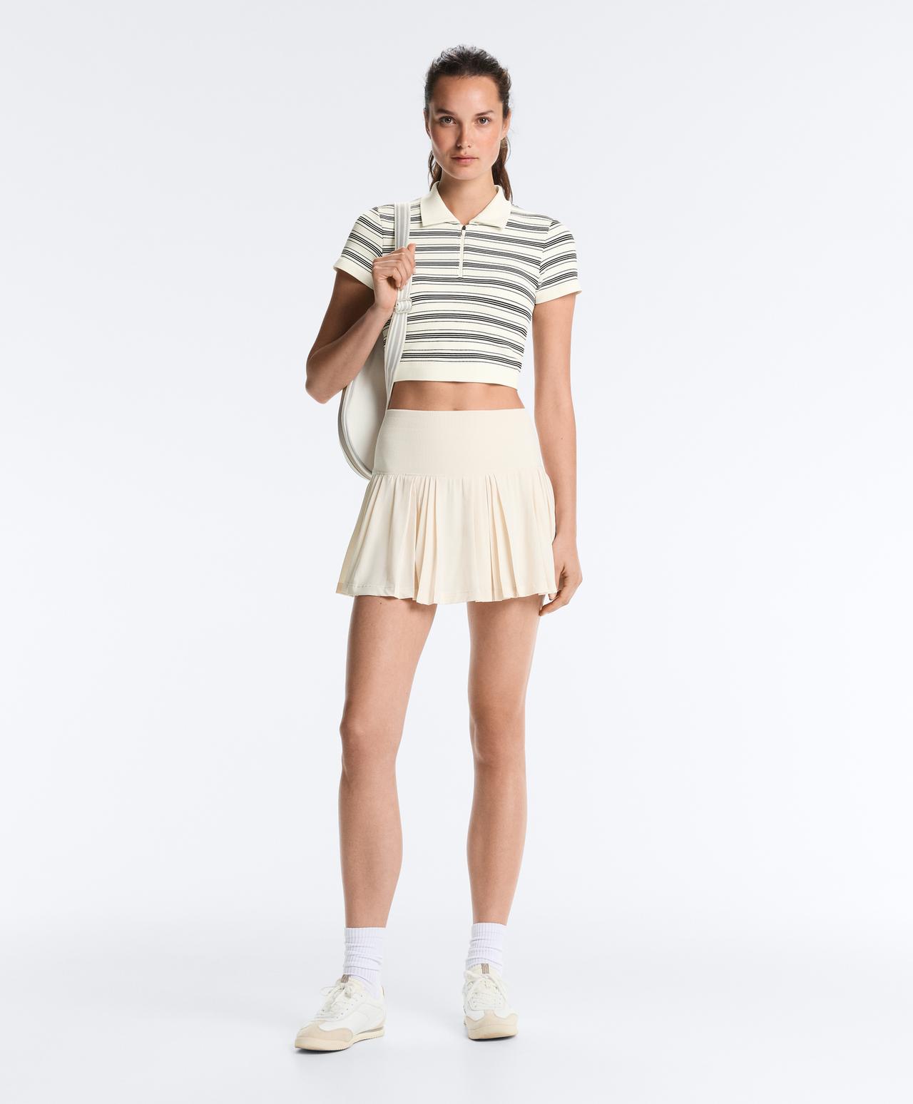 Short sleeve seamless striped polo shirt — PALE ECRU