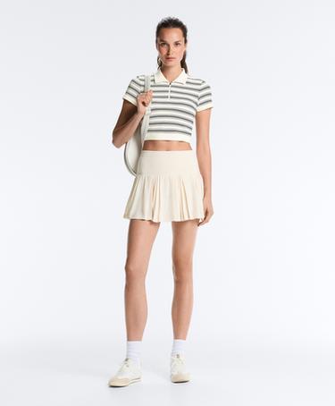 Short sleeve seamless striped polo shirt — PALE ECRU 3