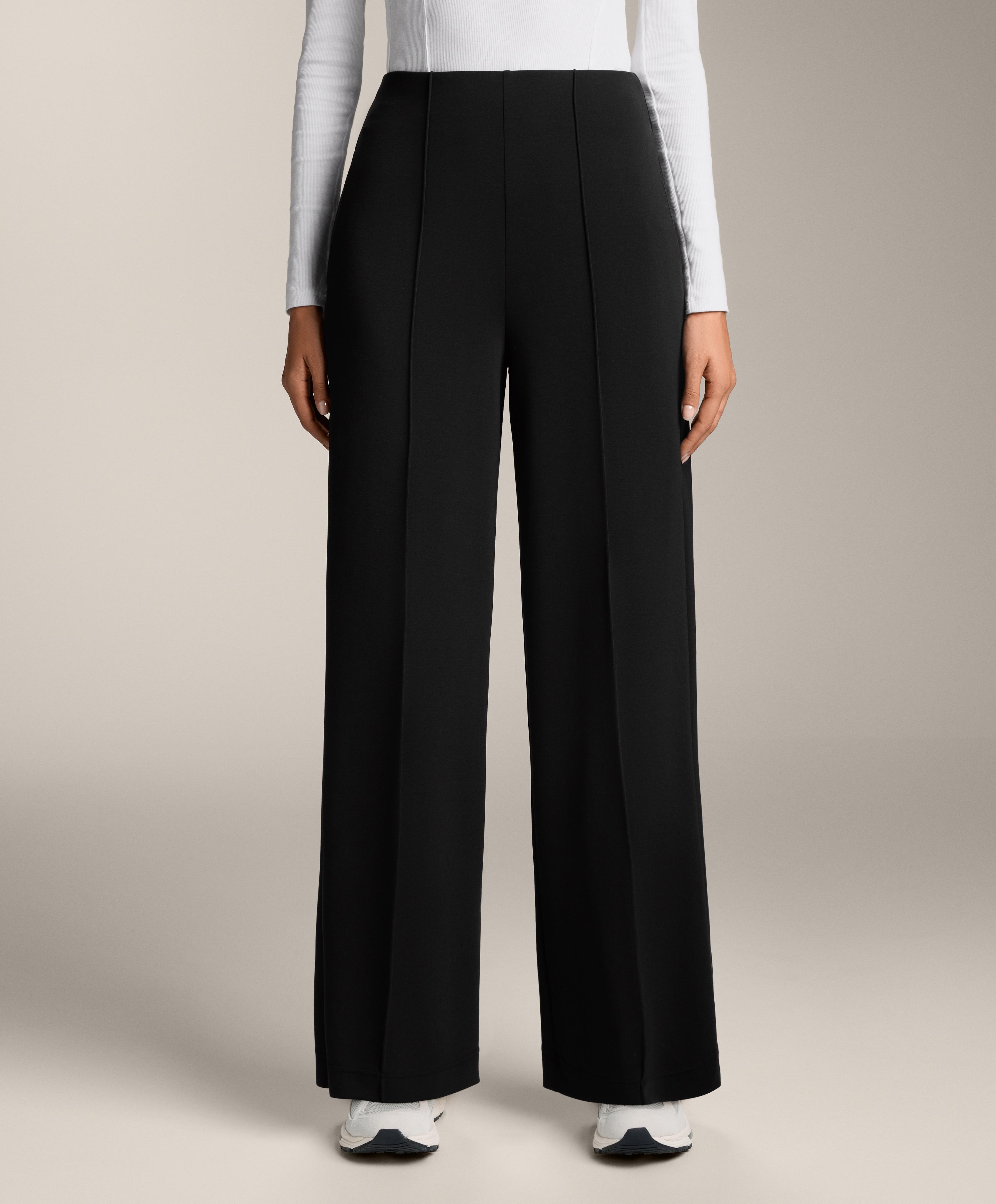 Straight-leg trousers with modal and crease — BLACK