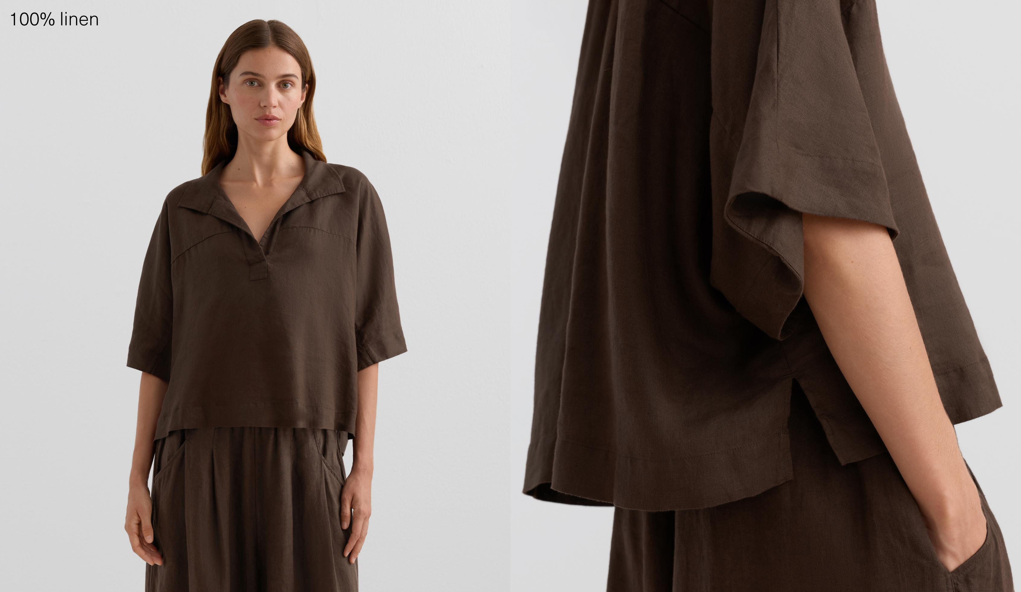 Oversize short-sleeved 100% linen shirt