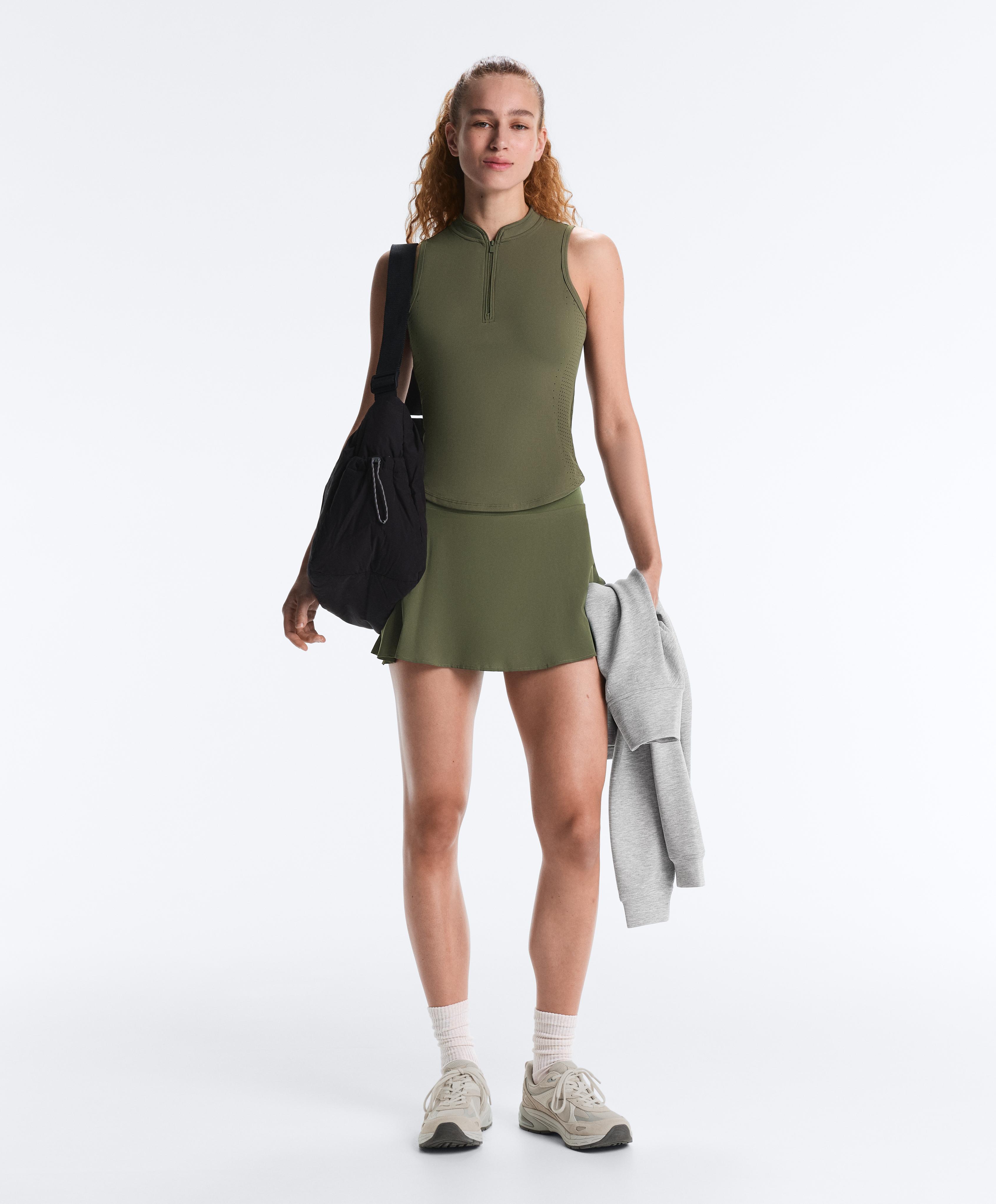 Technical sleeveless T-shirt with half zip — KHAKI