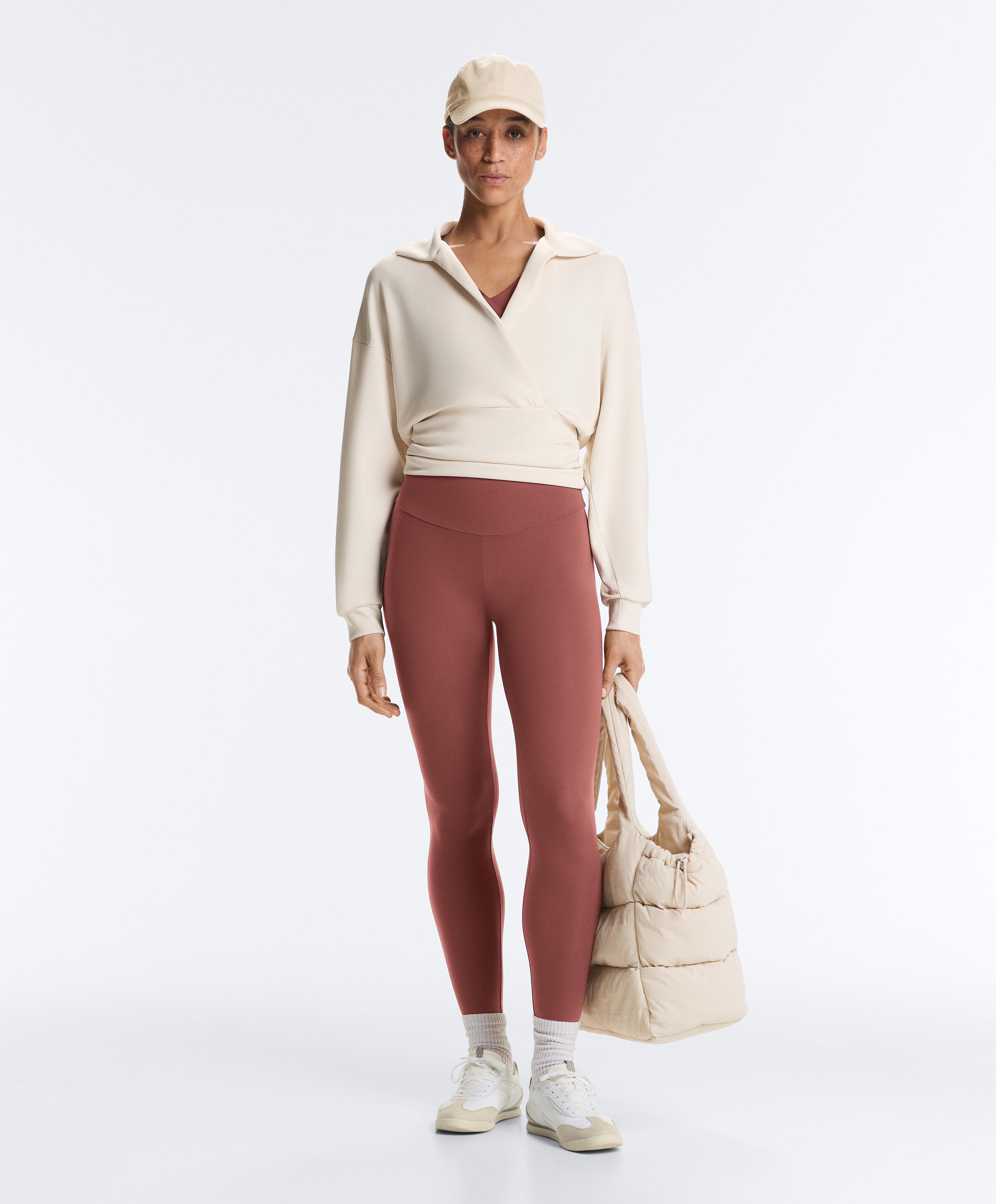 Wrap polo neck sweatshirt with soft-touch modal — PALE ECRU