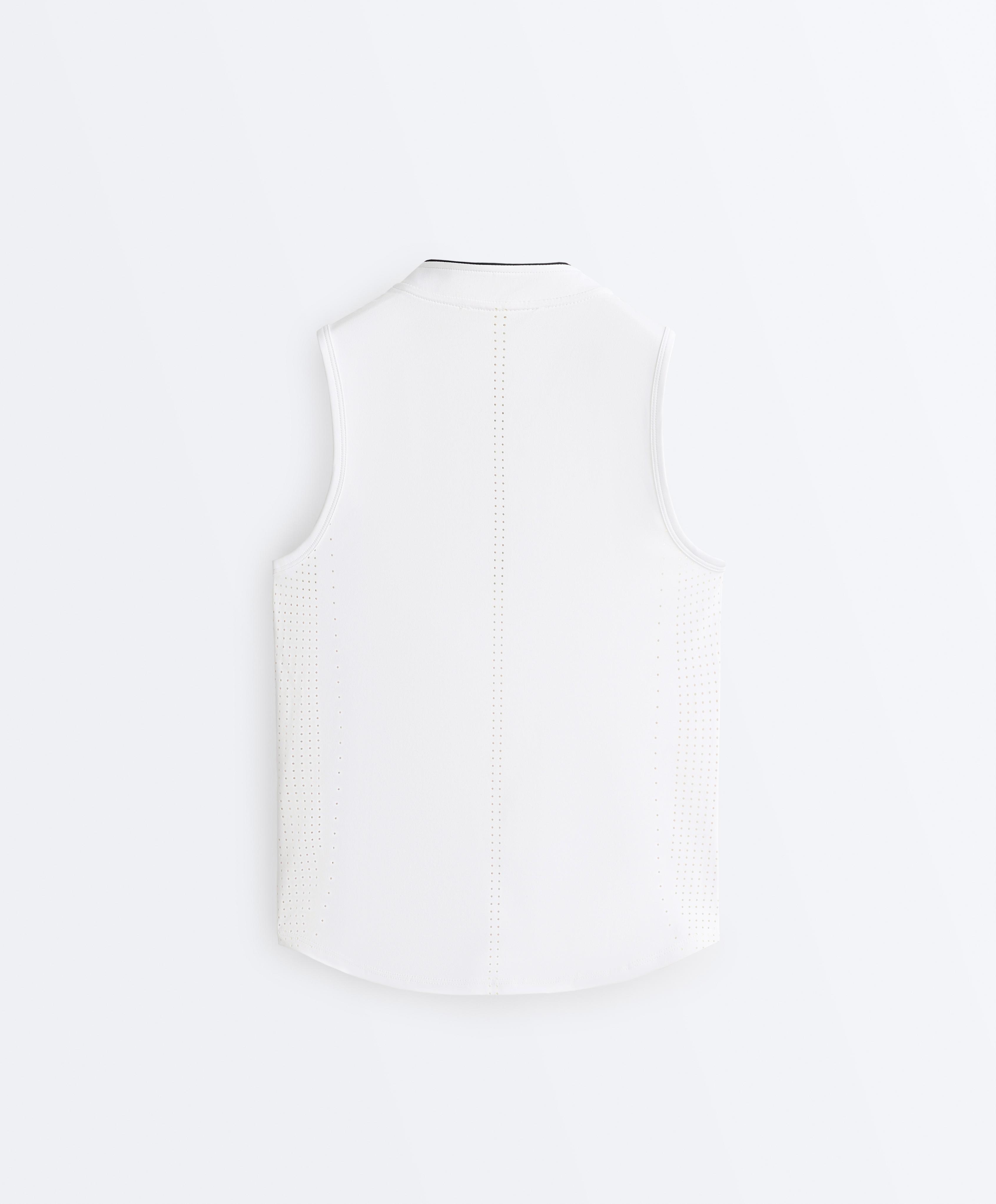 Technical sleeveless T-shirt with half zip — WHITE