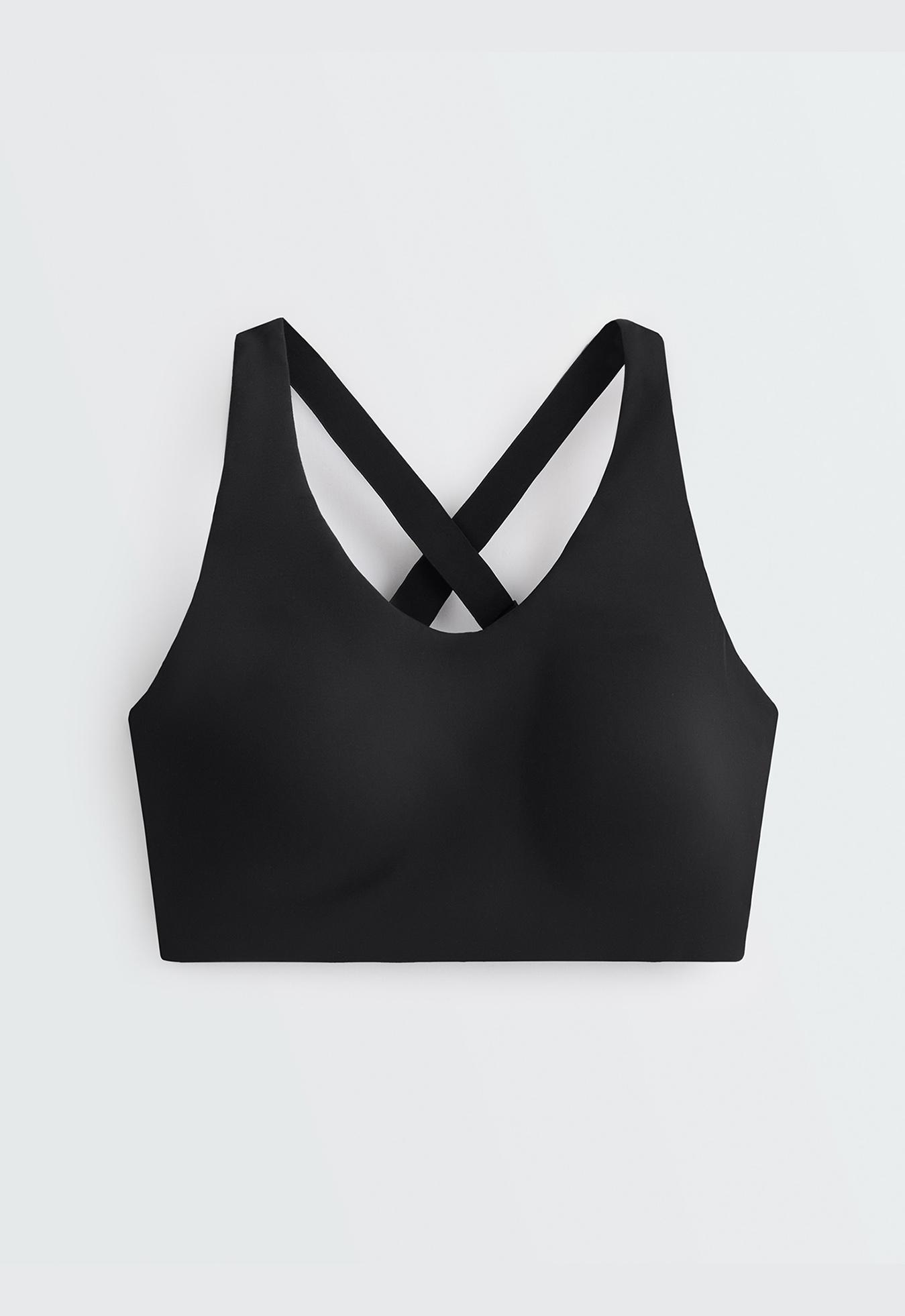 High-support Compressive sports bra with crossover back — BLACK