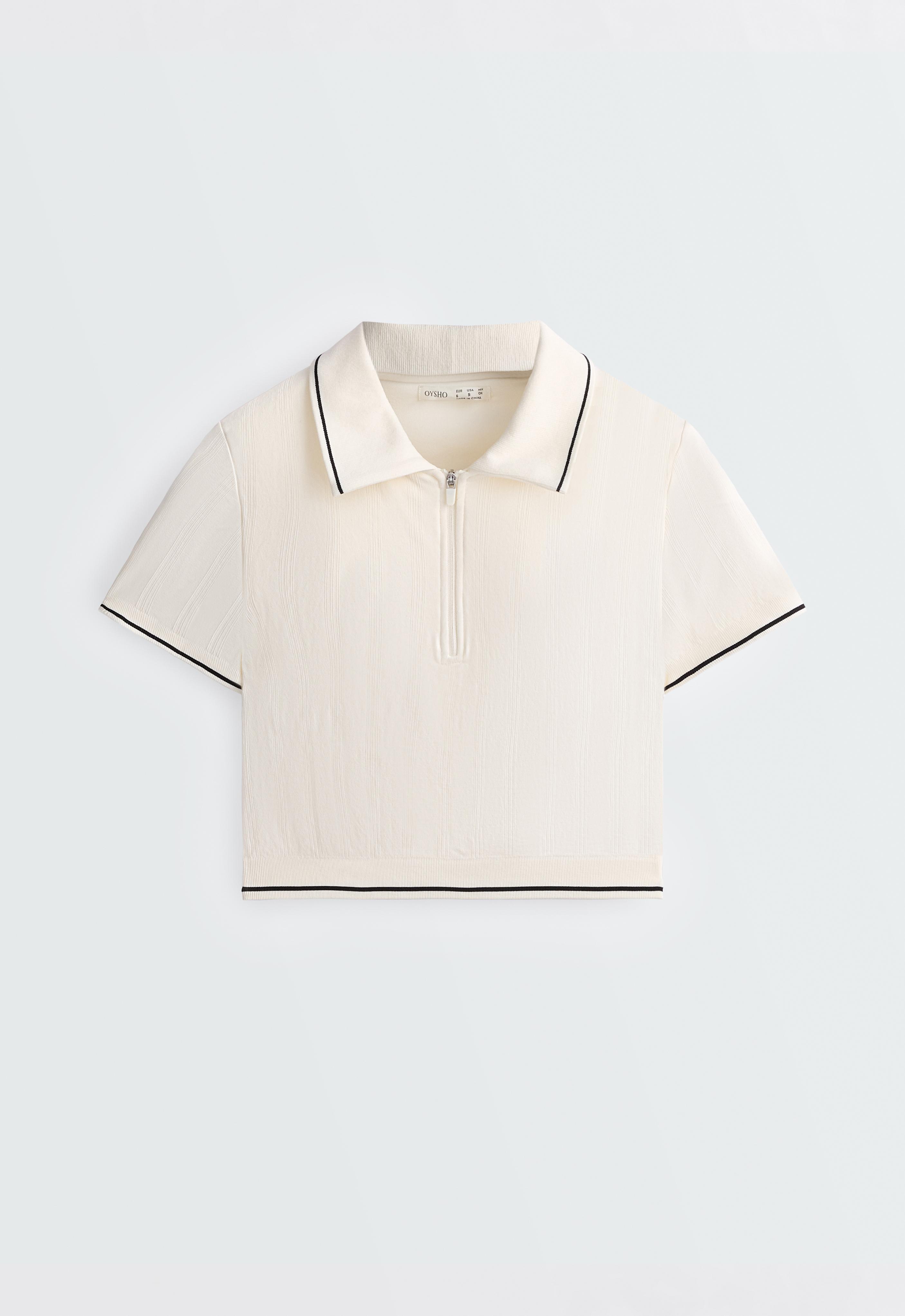 Seamless contrast short-sleeved polo shirt — PALE ECRU