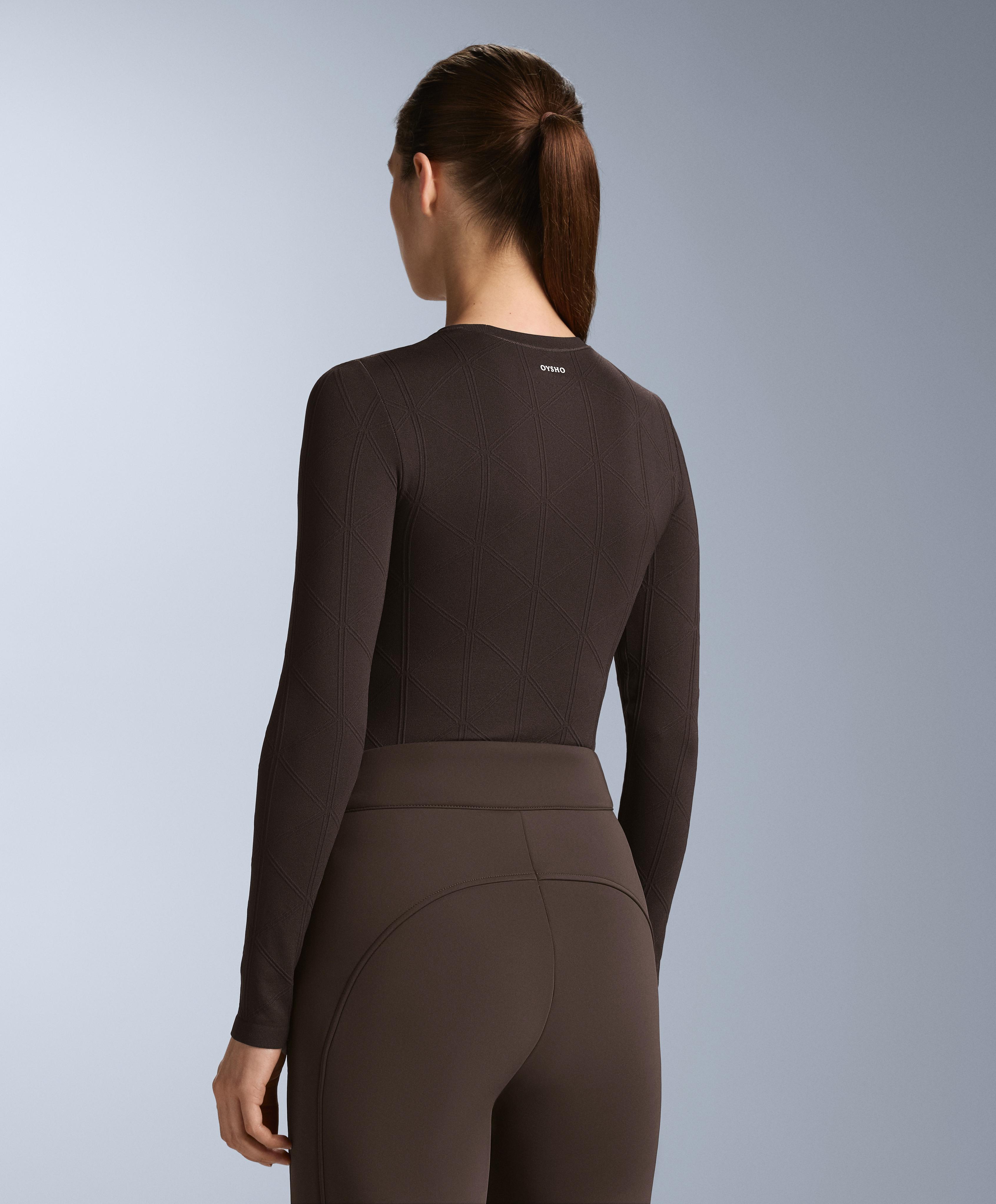 Thermal seamless jacquard base layer T-shirt — DARK BROWN