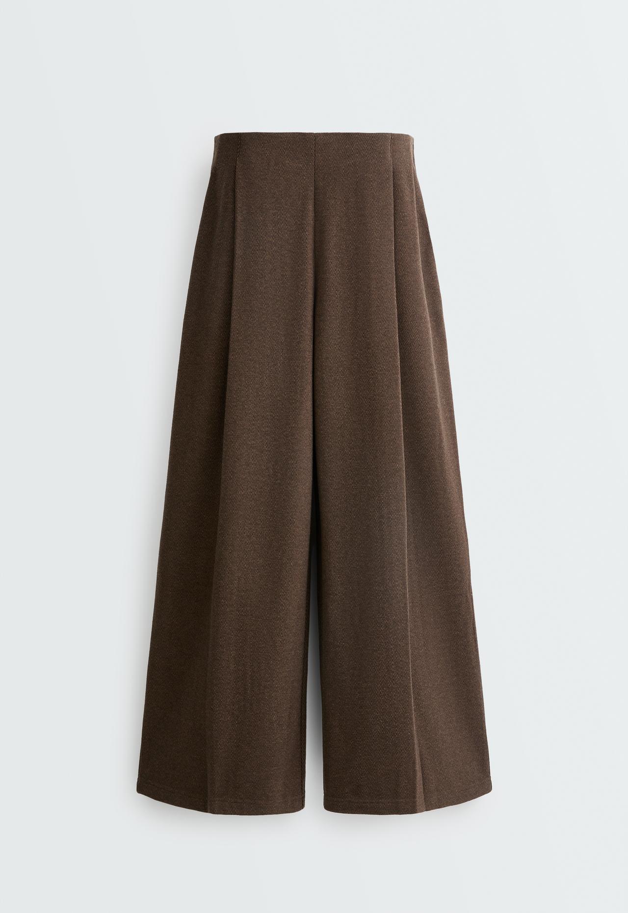 Cocoon herringbone pleat trousers — BROWN