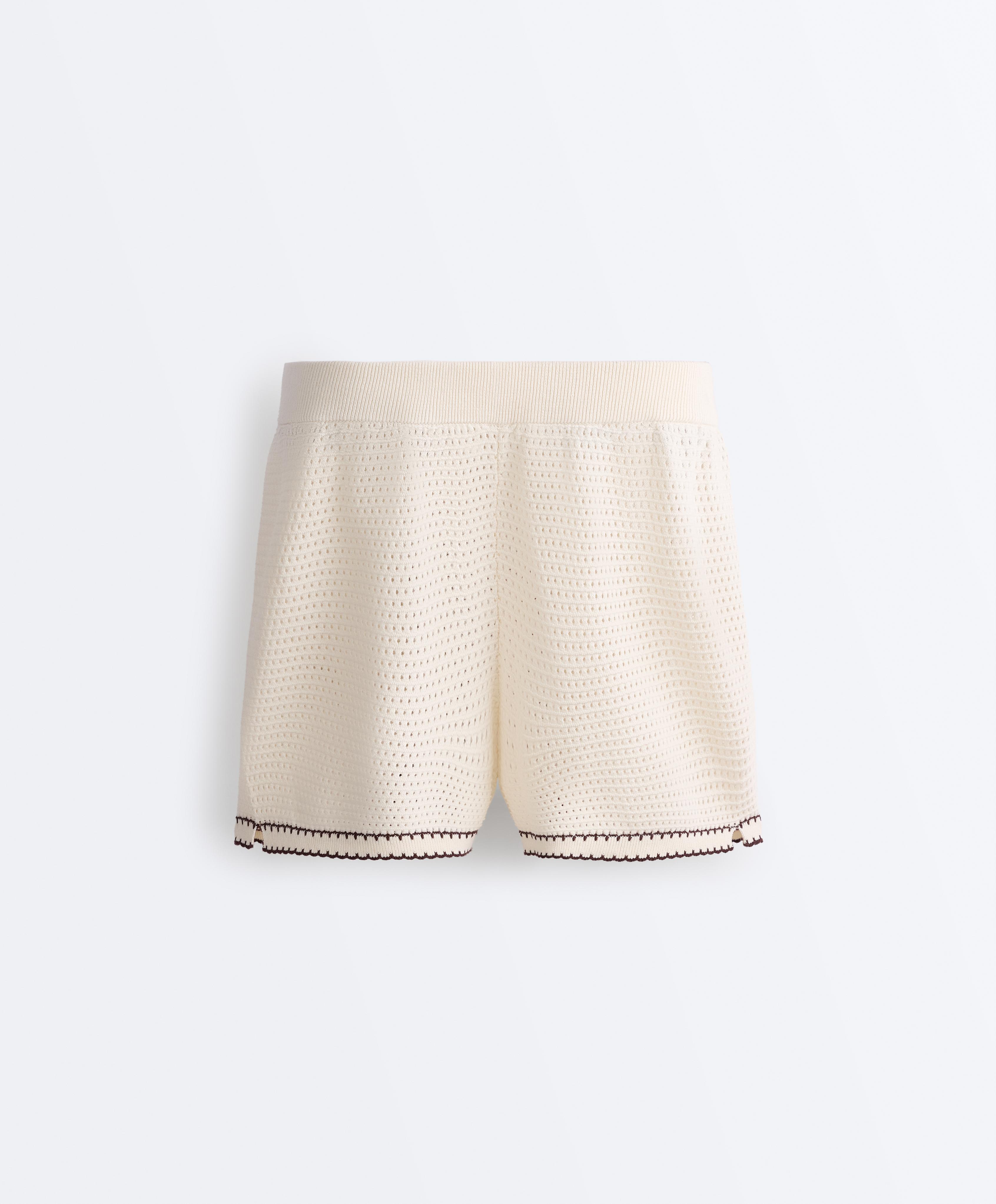 Cotton openwork knit shorts