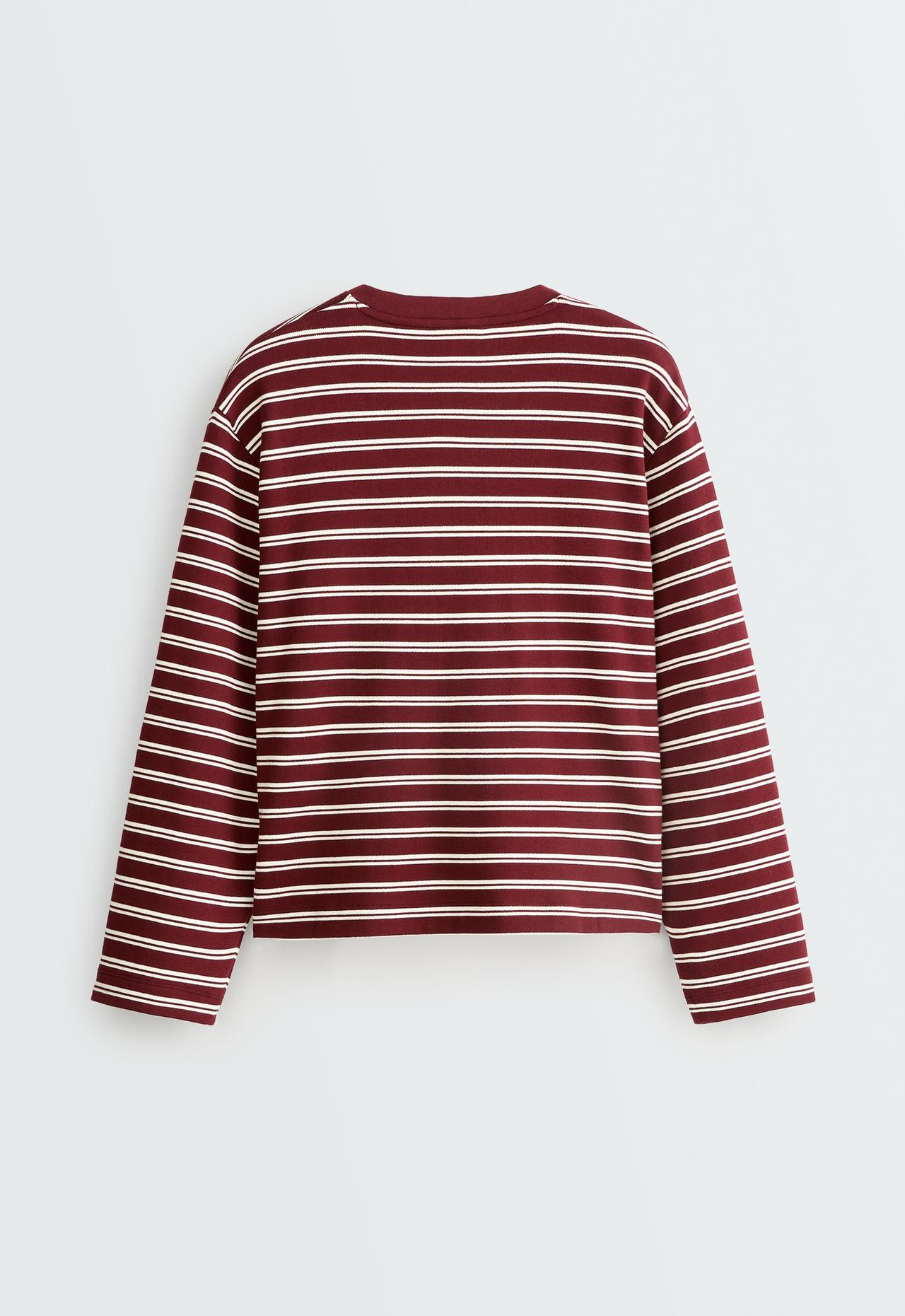 Long sleeve Relaxed striped T-shirt — BURGUNDY