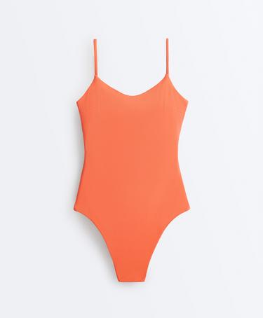 Piqué scoop neck swimsuit — WASHED ORANGE 7