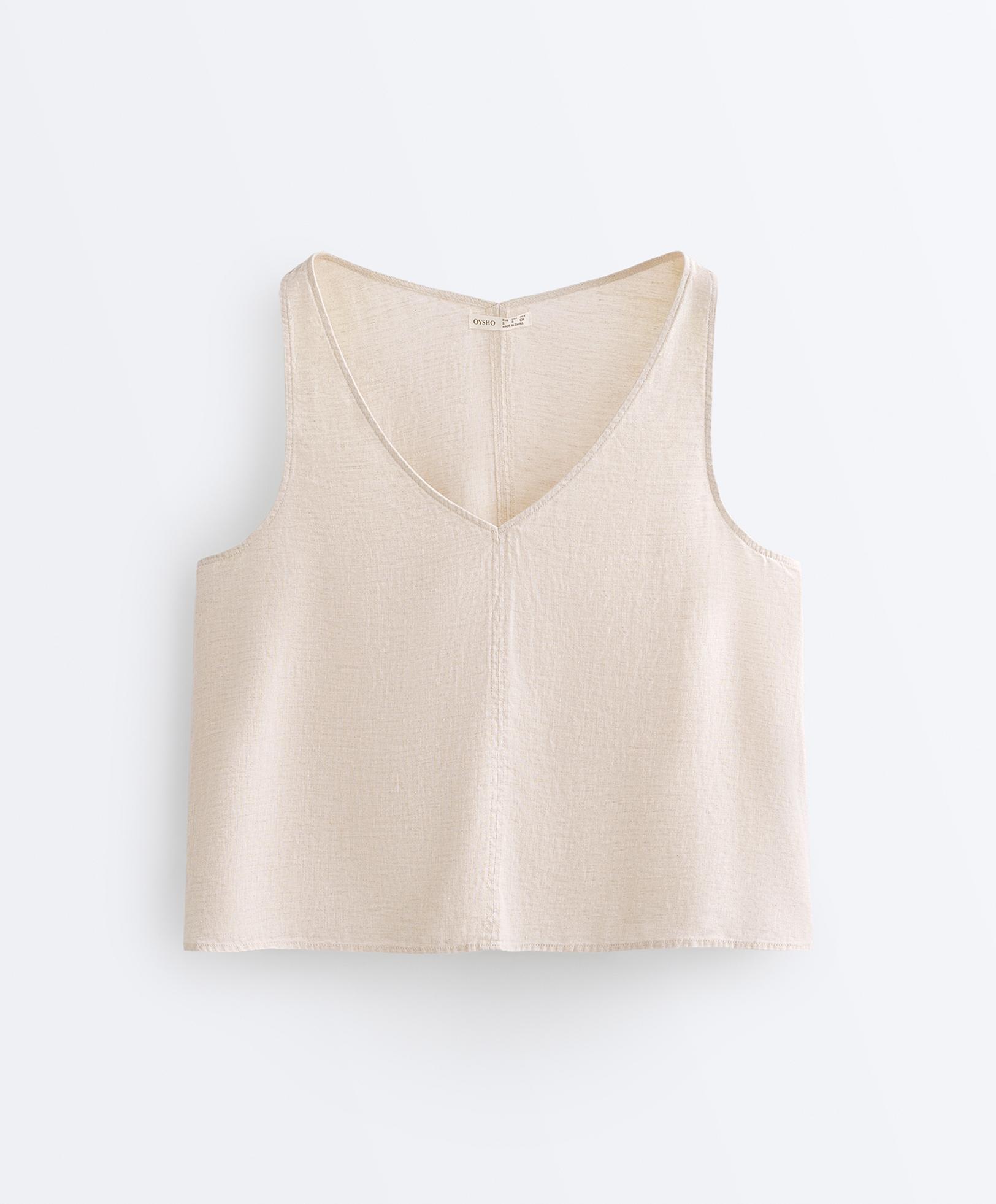 100% linen V-neck strap top — SAND MELANGE