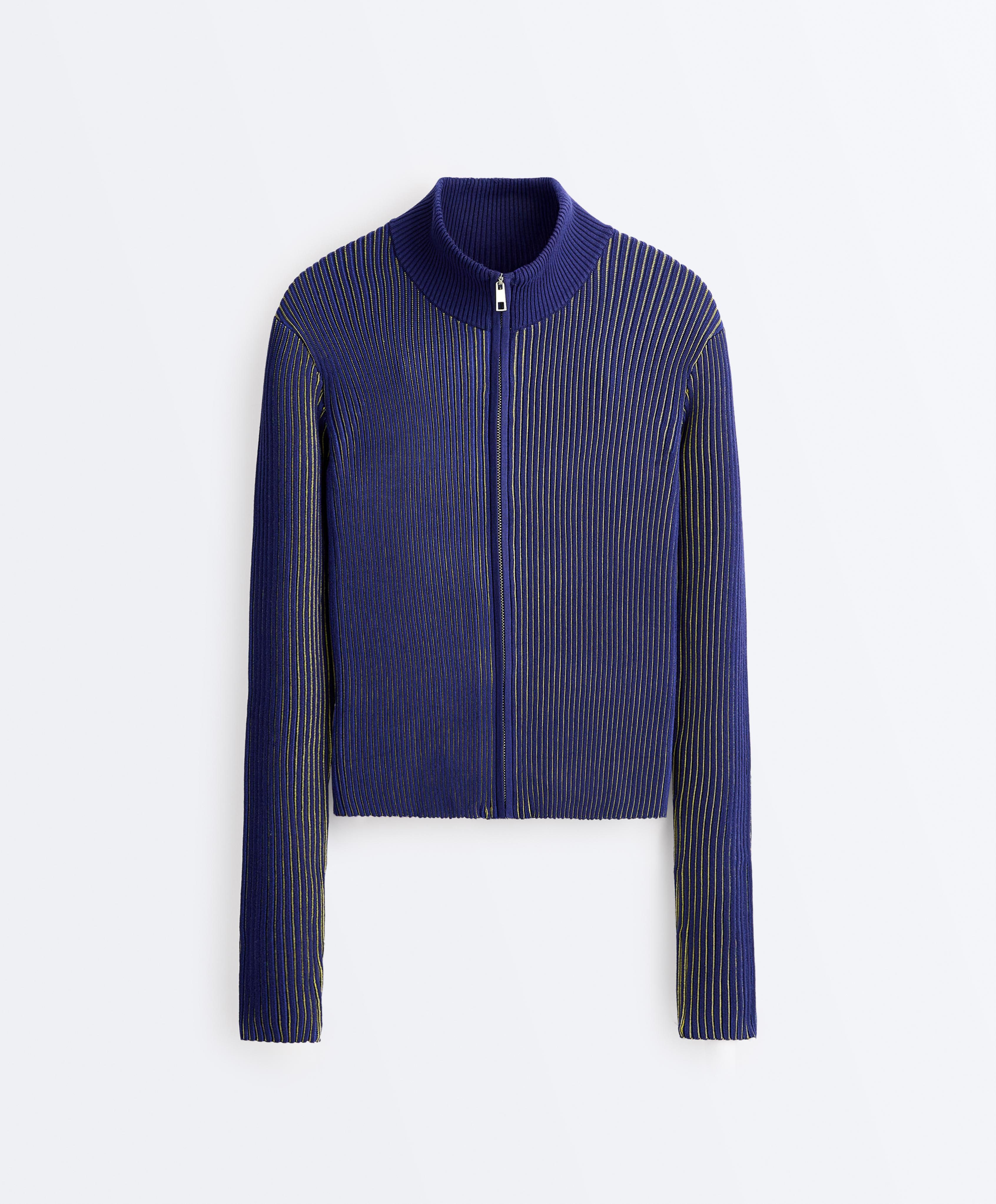 Fitted rib-knit jacket — COBALT