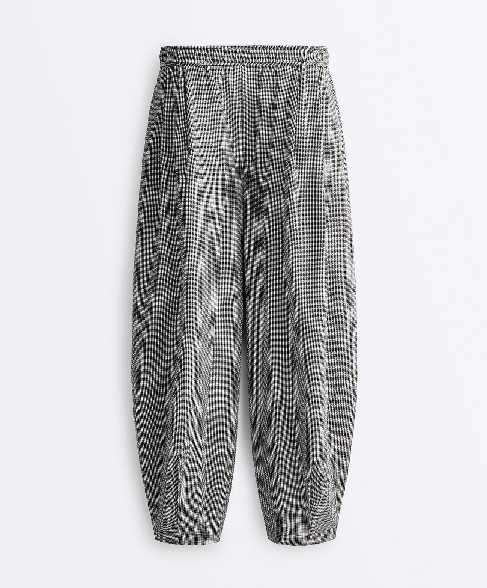 Gingham lyocell blend balloon trousers — DUSTY BLACK