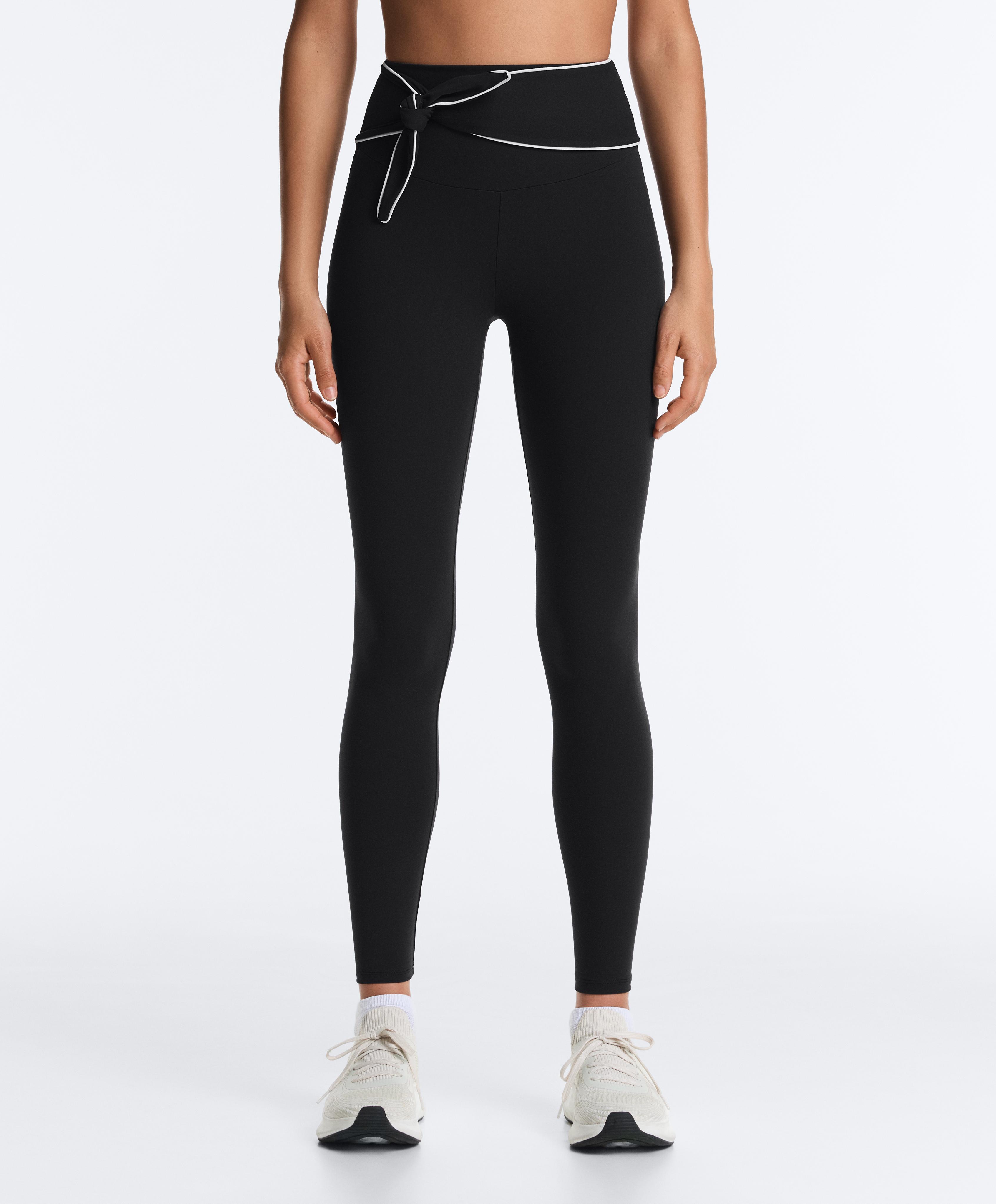 Comfortlux high-rise ankle-length leggings with bow — BLACK