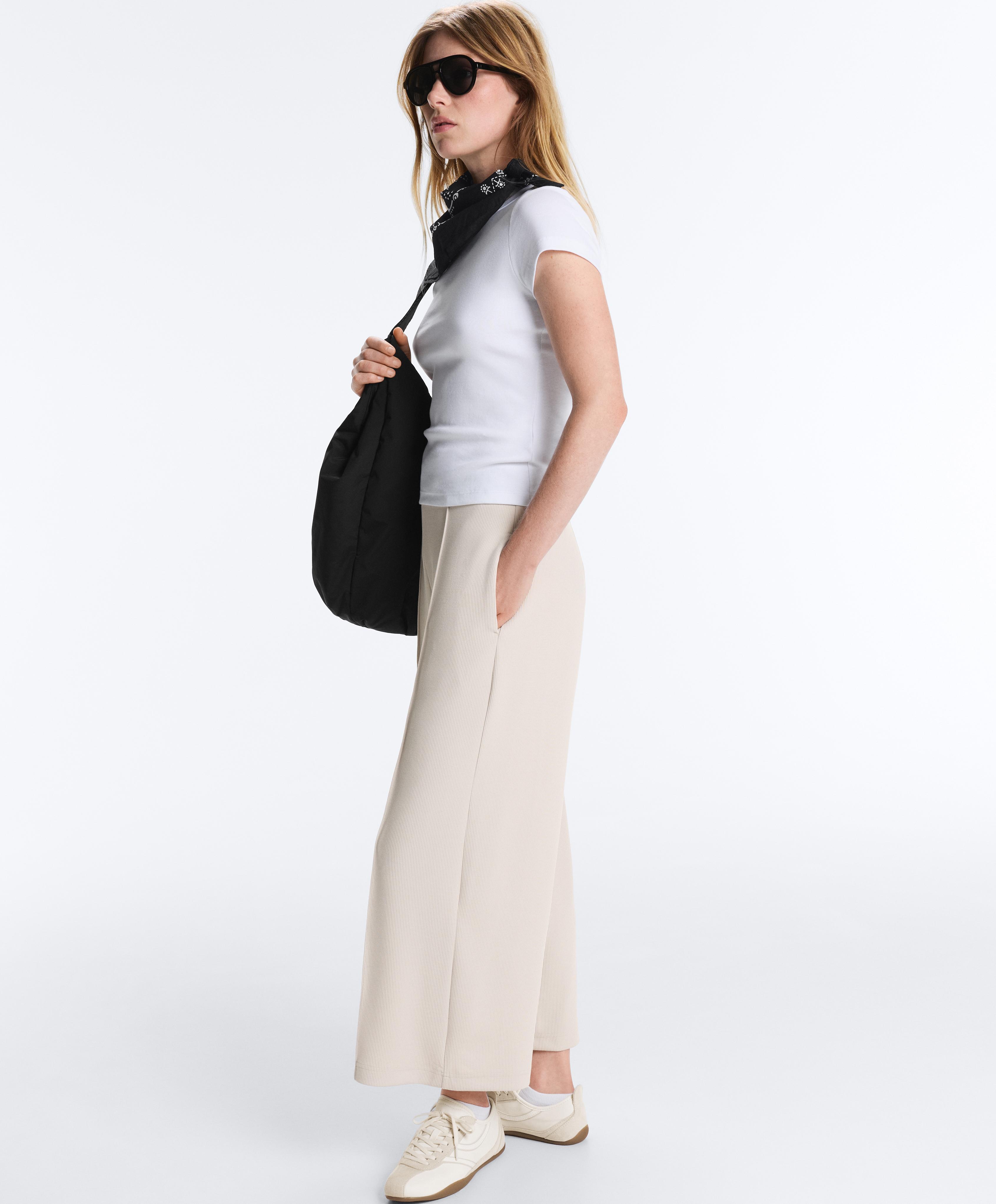 High-waisted crop trousers with modal — PALE MINK