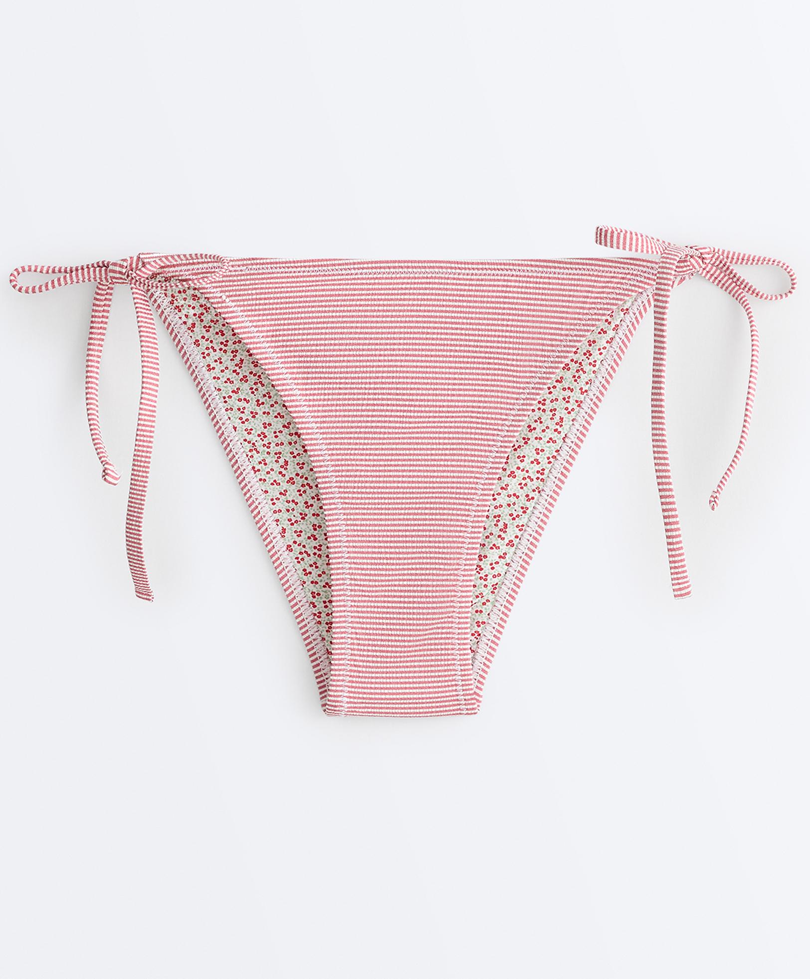 Stripe medium-coverage bikini briefs with ties — RED