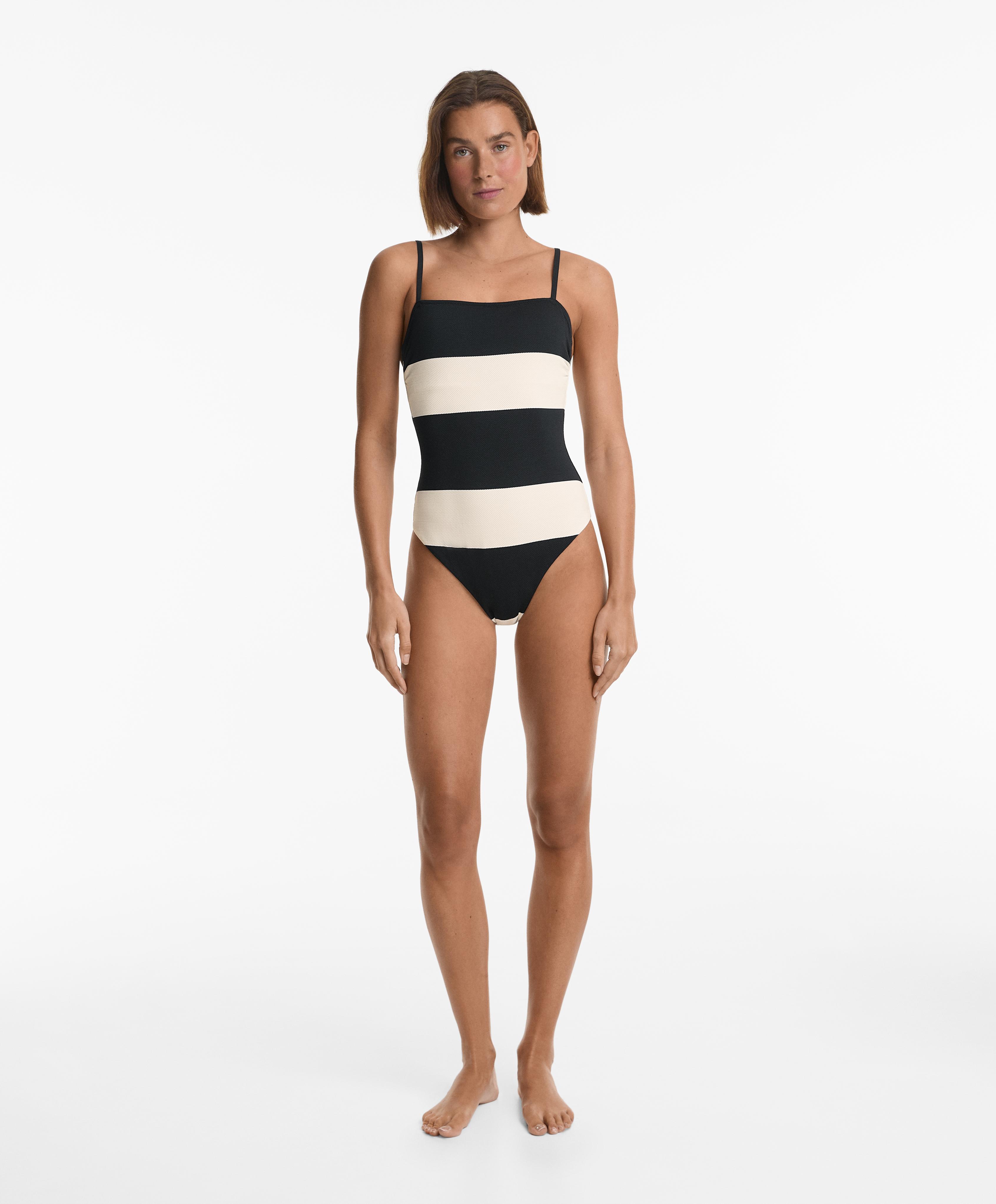 Stripe piqué bandeau swimsuit - Sale Stripe piqué bandeau swimsuit - Sale